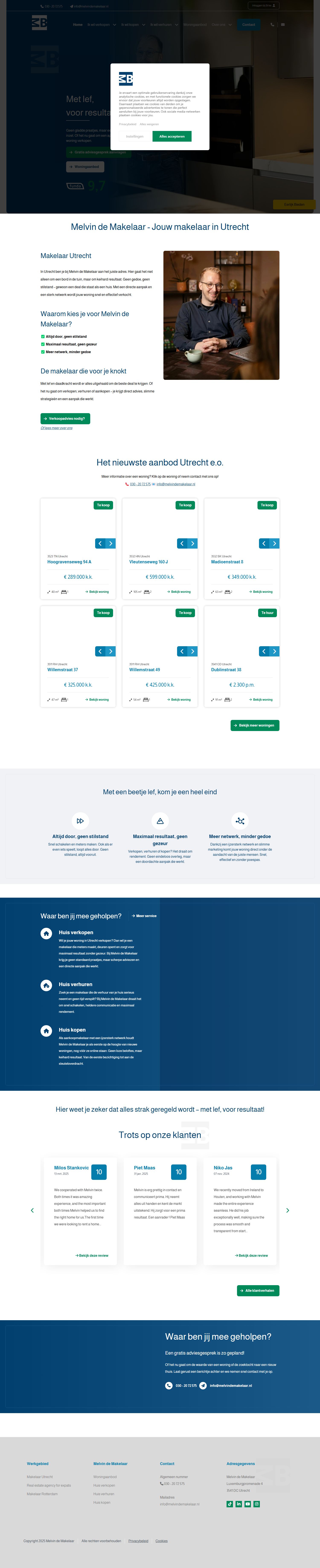 Screenshot van de website van www.melvindemakelaar.nl