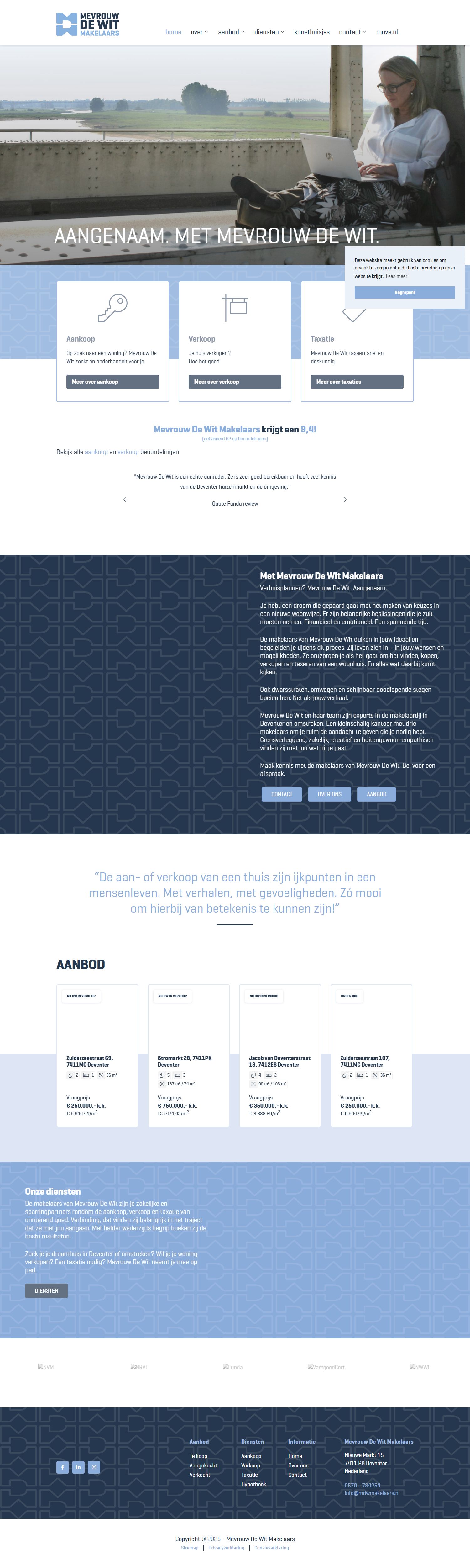 Screenshot van de website van www.mdwmakelaars.nl