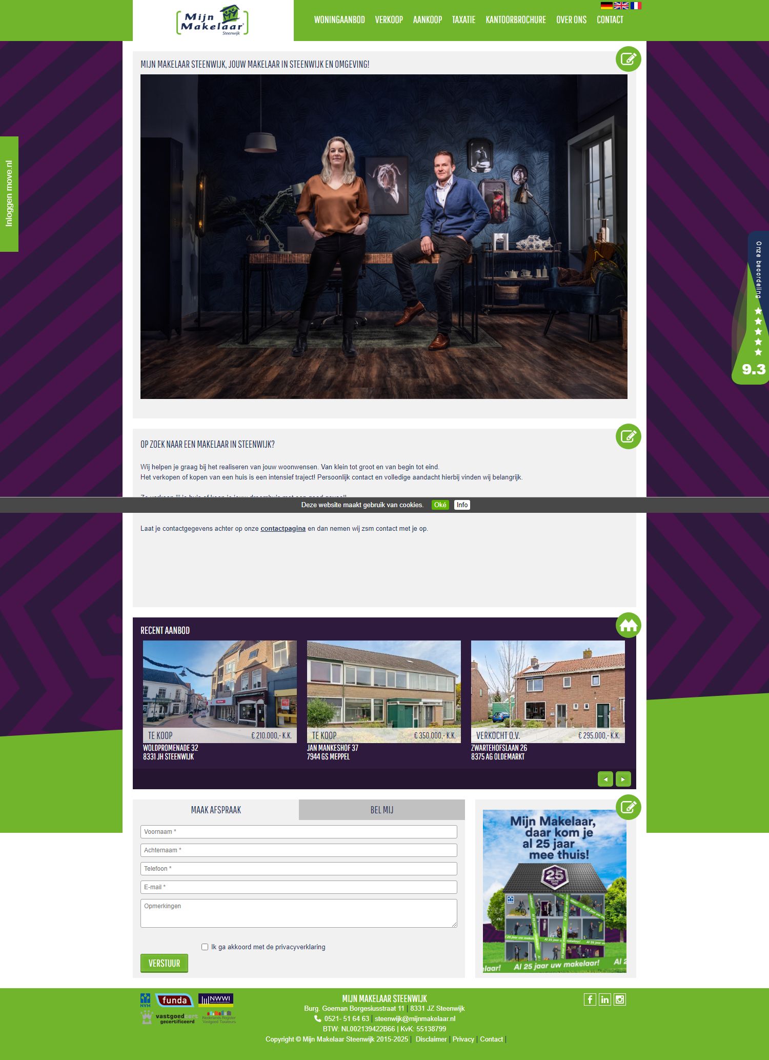 Screenshot van de website van www.mijnmakelaarsteenwijk.nl