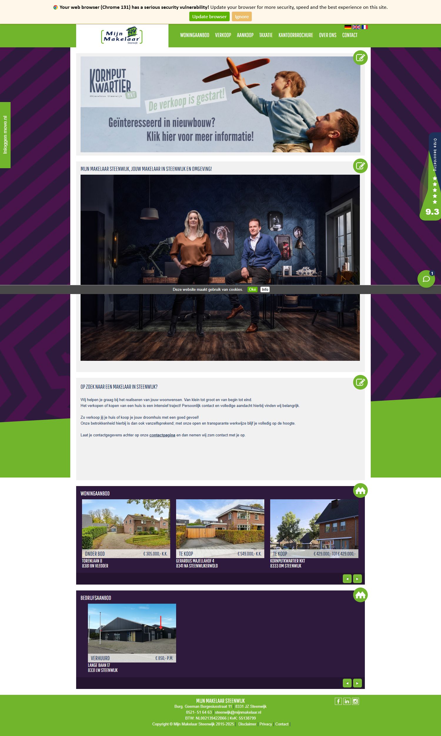 Screenshot van de website van www.mijnmakelaarsteenwijk.nl