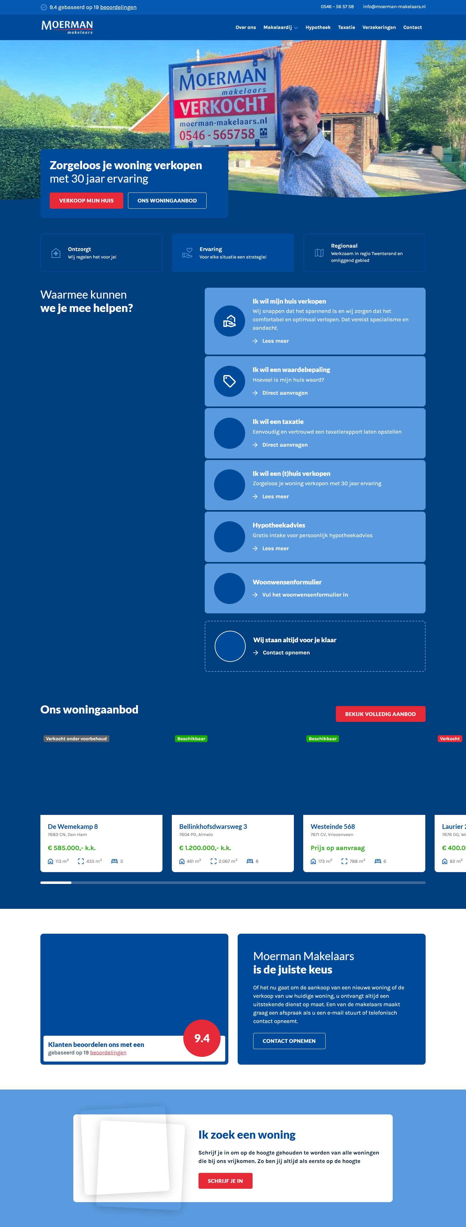 Screenshot van de website van www.moerman-makelaars.nl