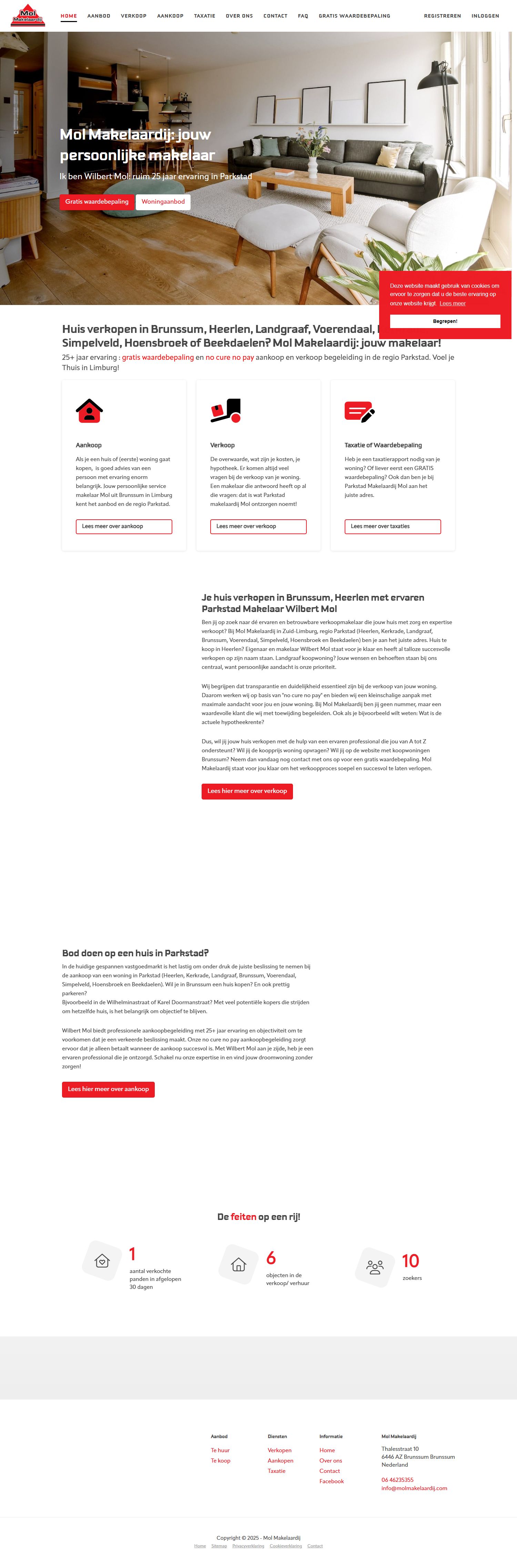 Screenshot van de website van www.molmakelaardij.com