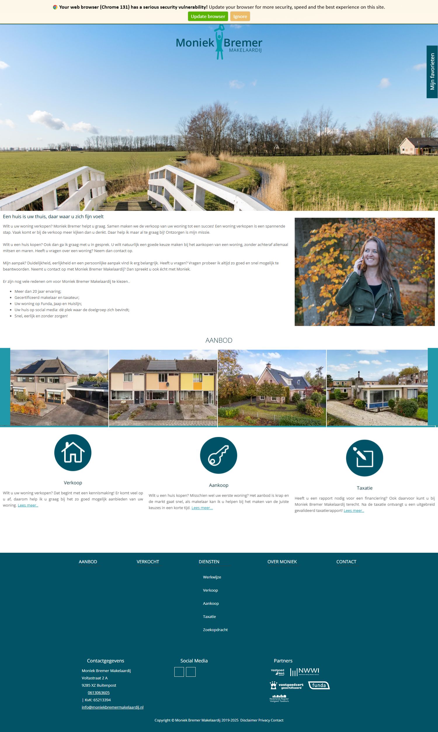 Screenshot van de website van www.moniekbremermakelaardij.nl