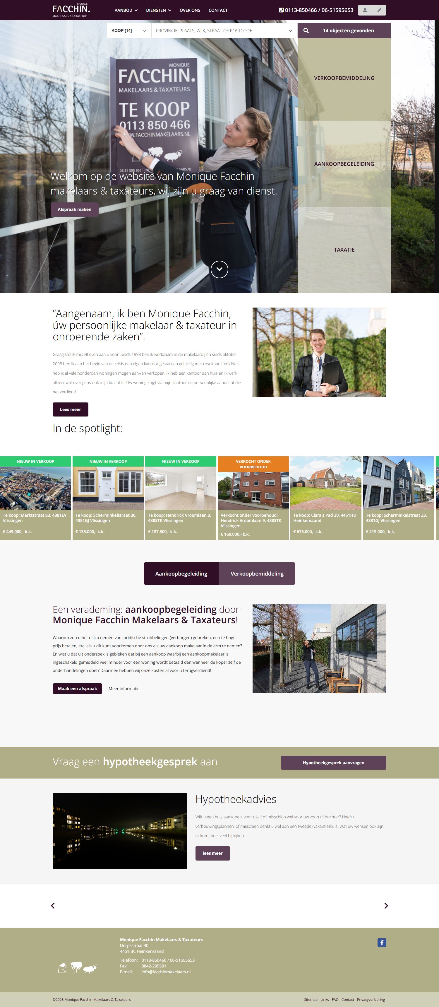 Screenshot van de website van www.facchinmakelaars.nl