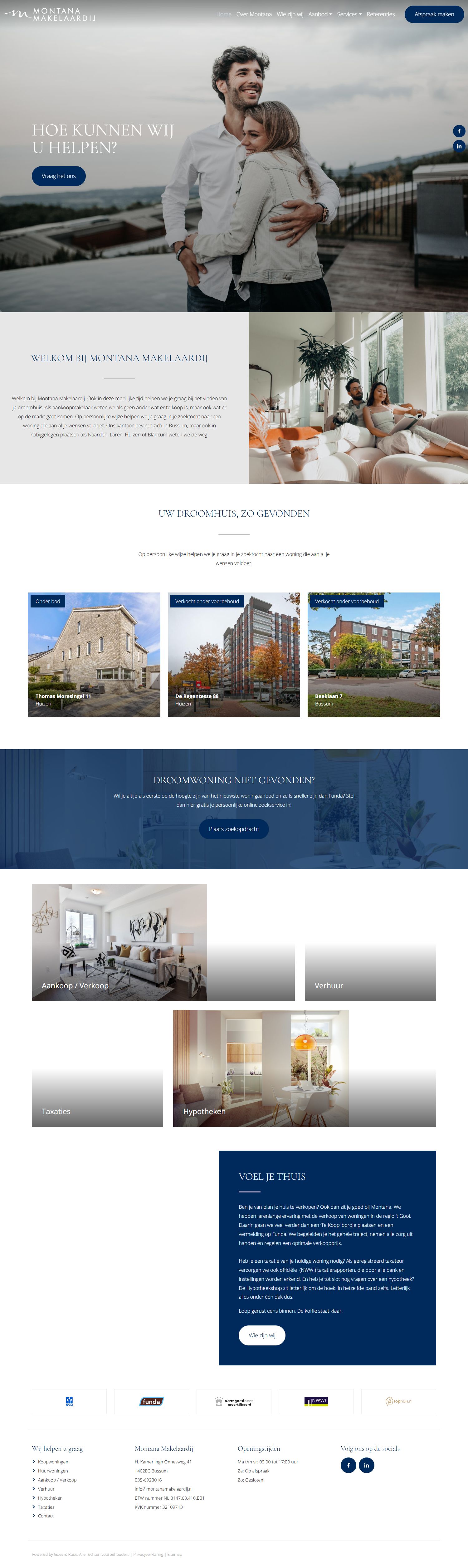 Screenshot van de website van www.montanamakelaardij.nl