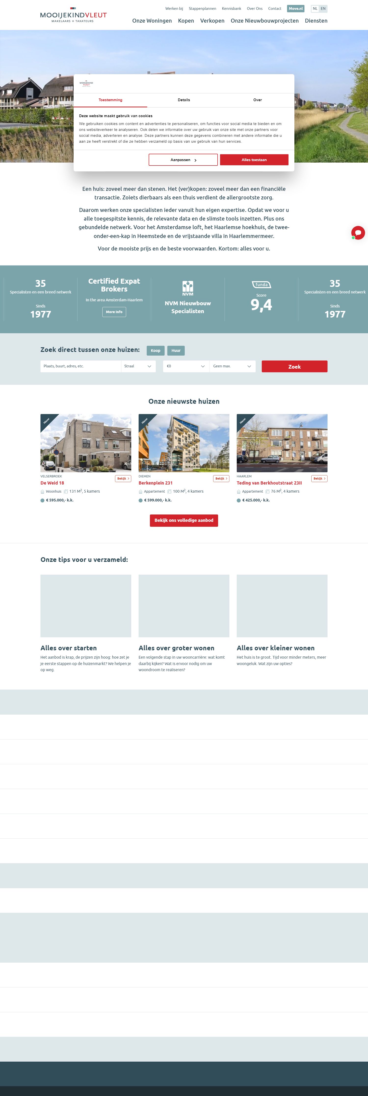 Screenshot van de website van mooijekindvleut.nl