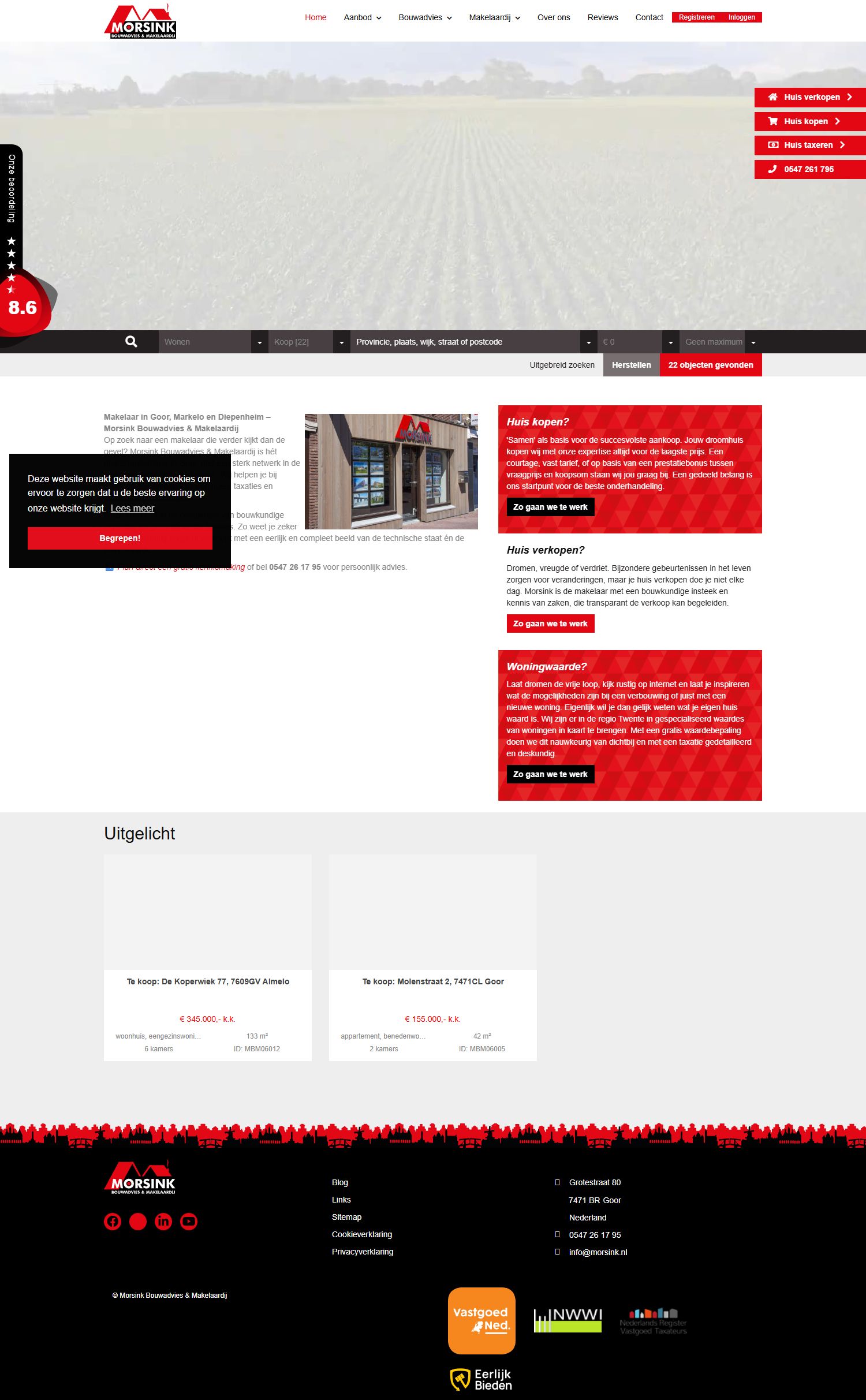 Screenshot van de website van www.morsink.nl