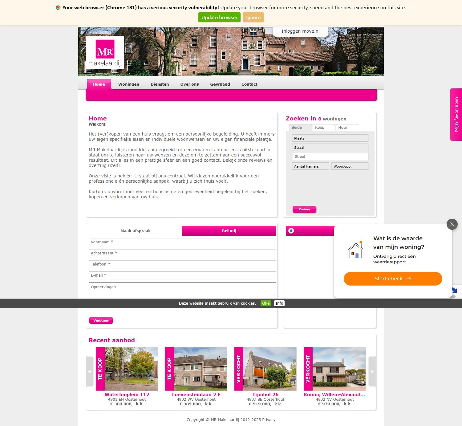 Screenshot van de website van www.mrmakelaardij.nl