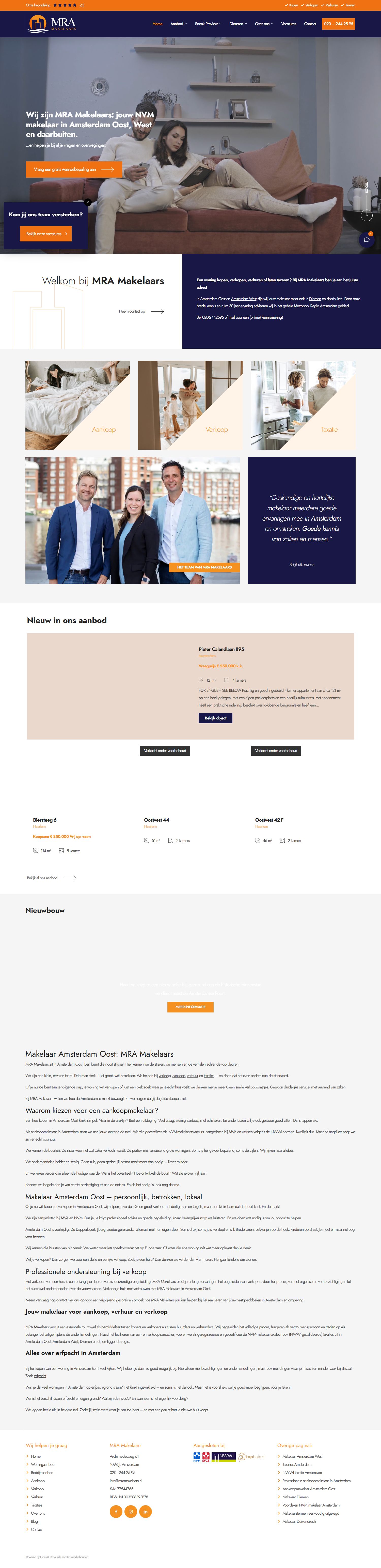 Screenshot van de website van www.mra-makelaars.nl