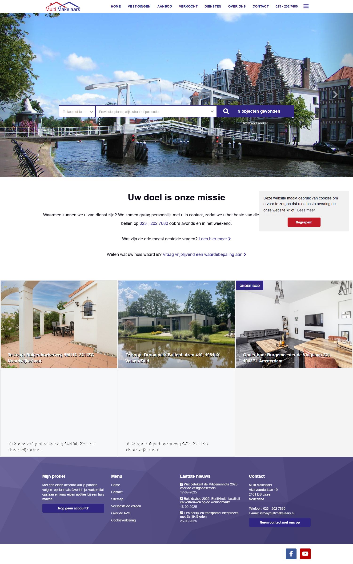 Screenshot van de website van www.multimakelaars.nl