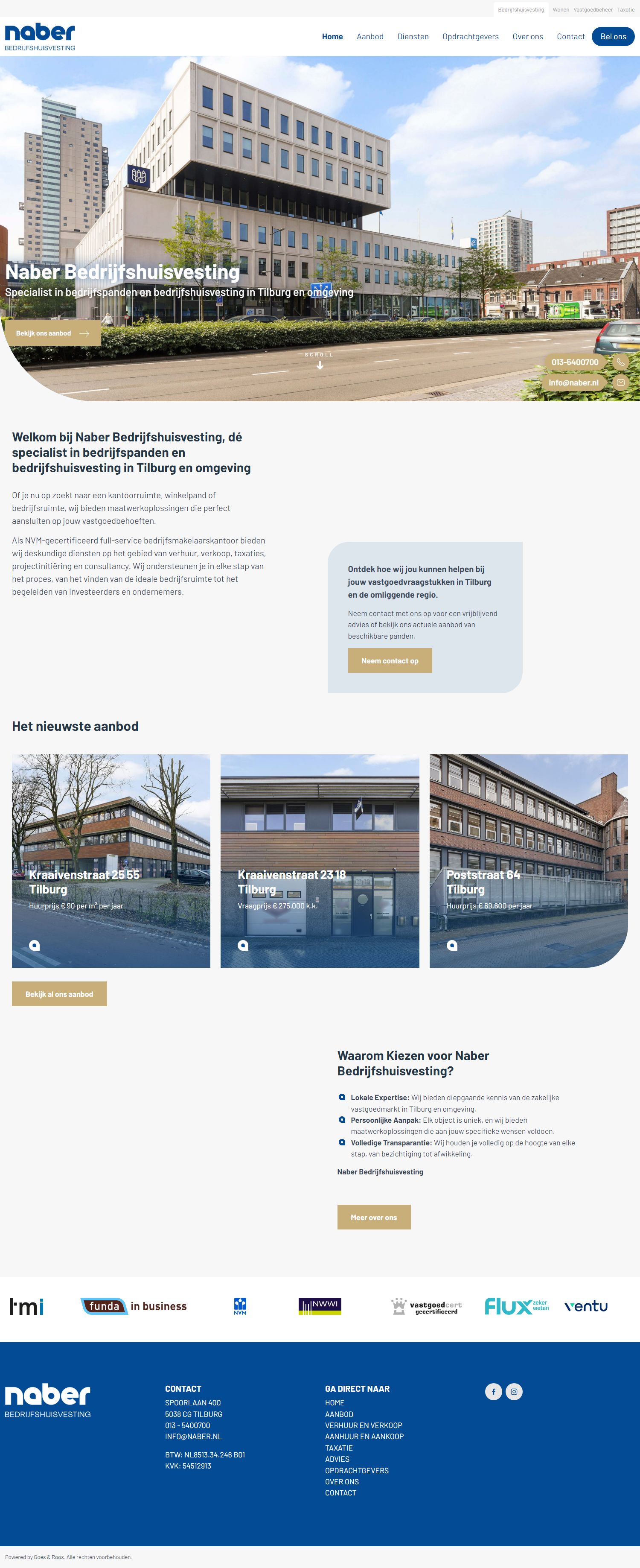 Screenshot van de website van www.naberbedrijfshuisvesting.nl