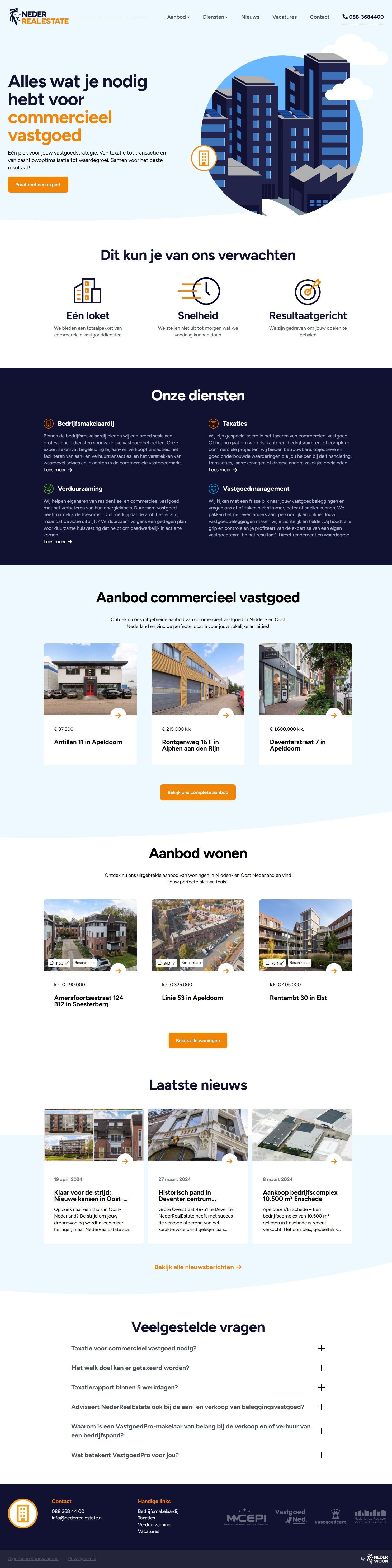 Screenshot van de website van www.nederrealestate.nl