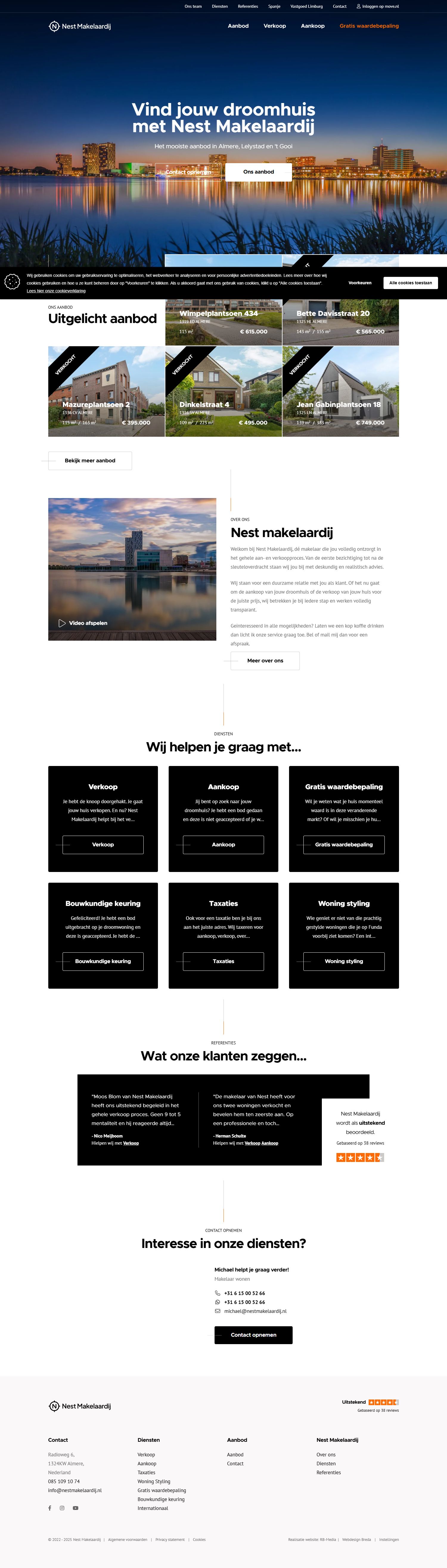 Screenshot van de website van nestmakelaardij.nl