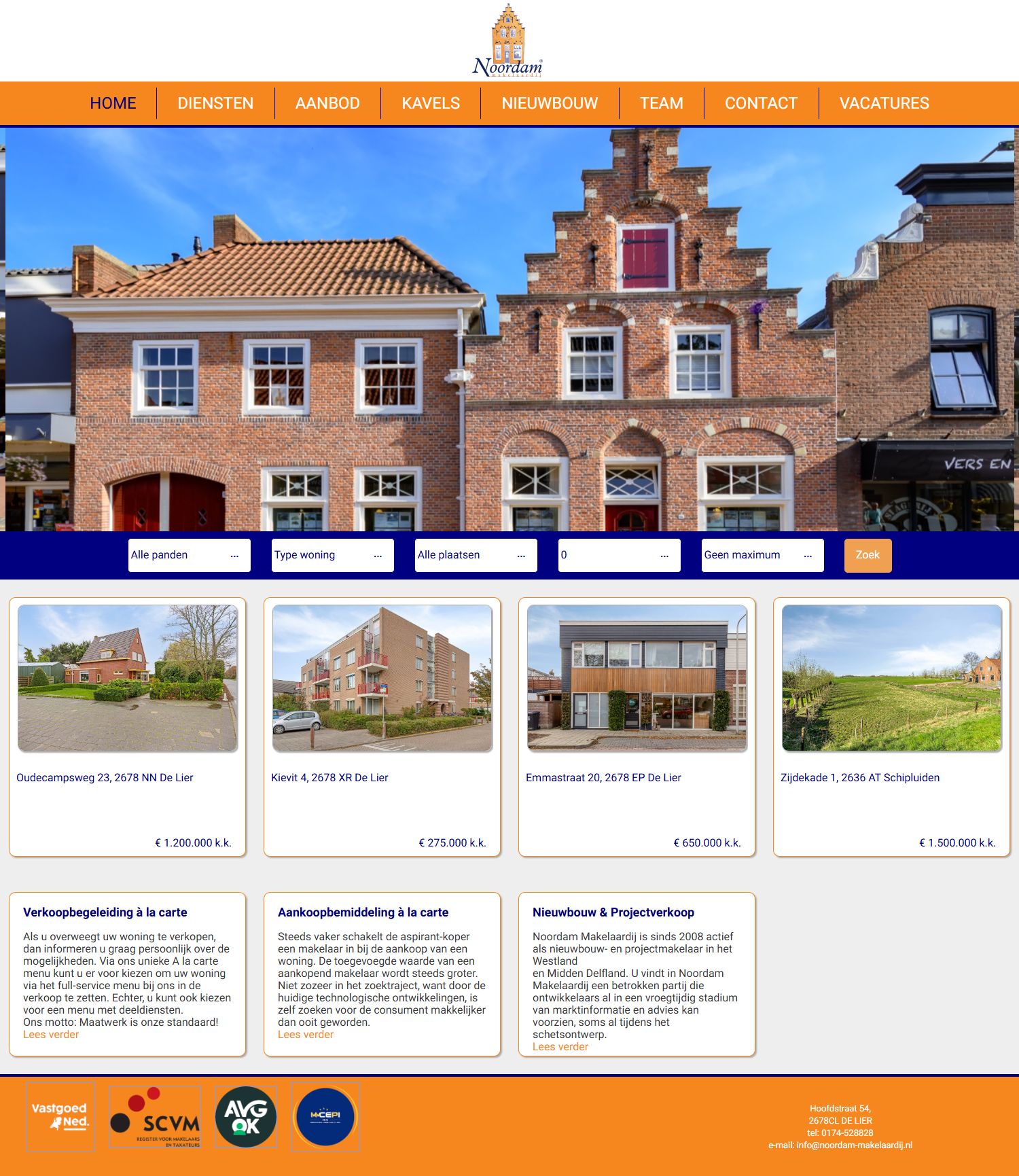 Screenshot van de website van www.noordam-makelaardij.nl