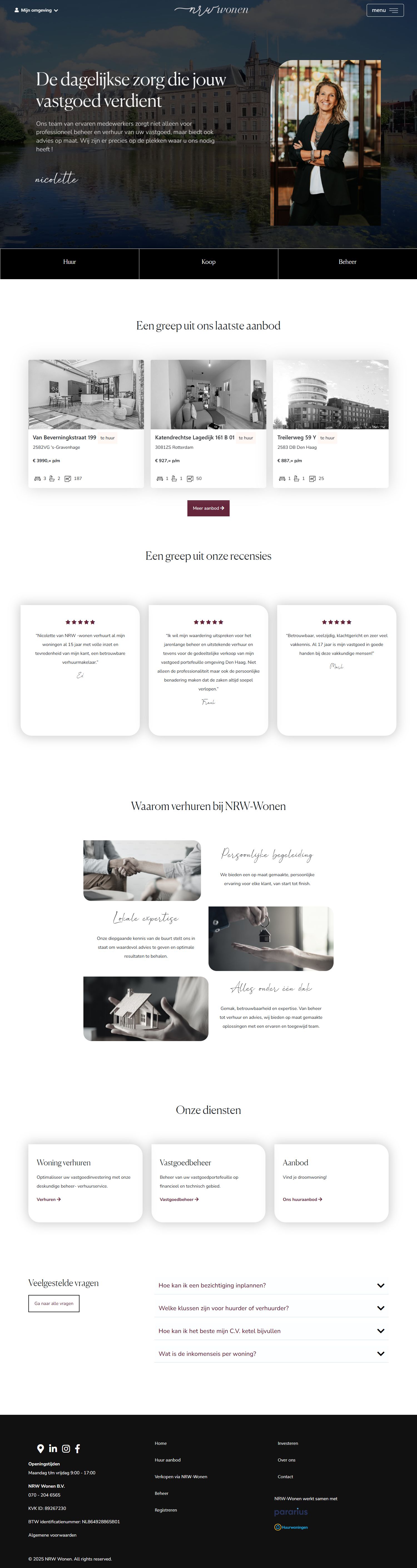 Screenshot van de website van nrw-wonen.nl