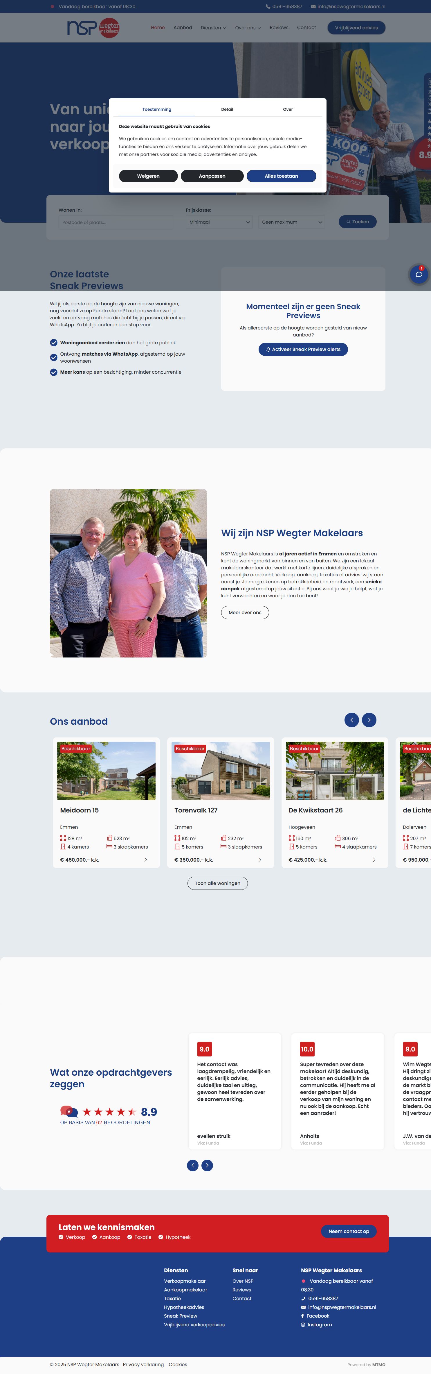 Screenshot van de website van www.nspwegtermakelaars.nl