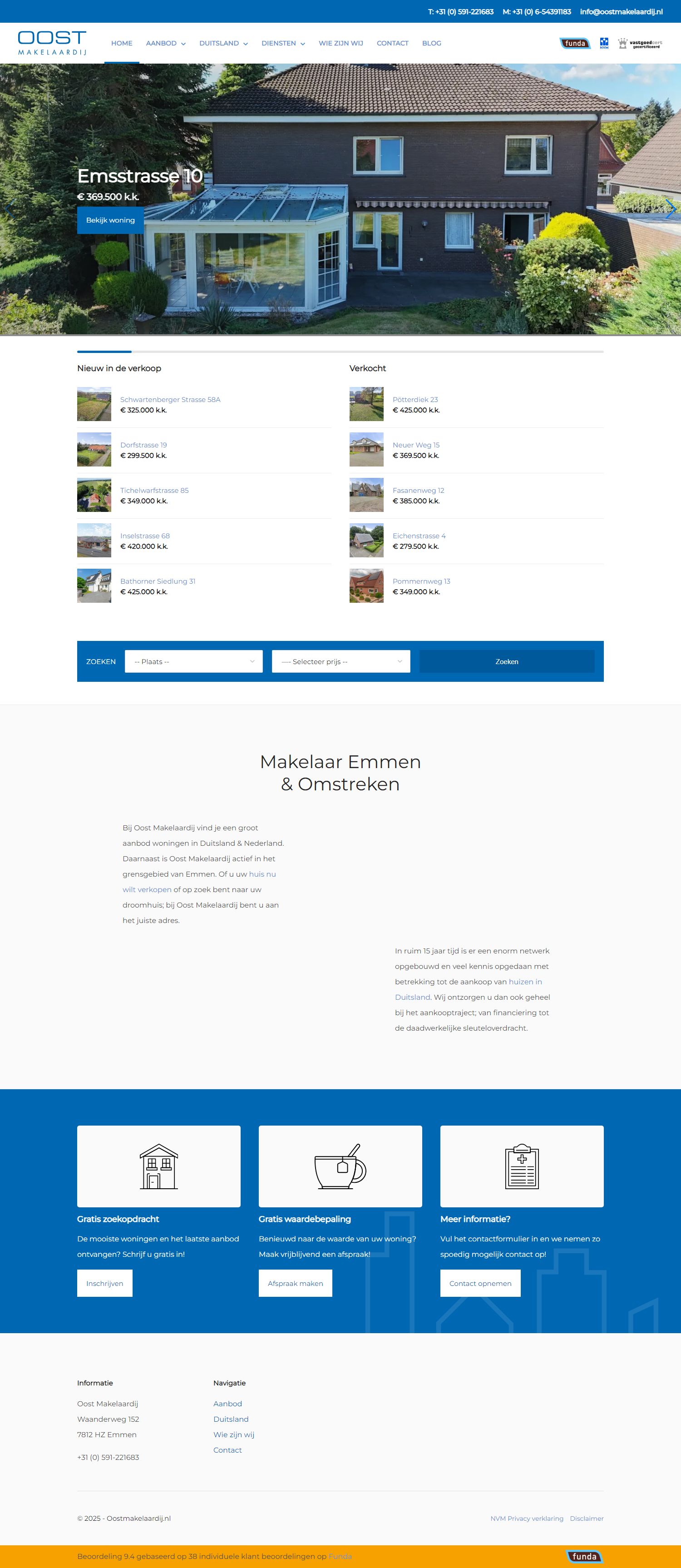 Screenshot van de website van www.oostmakelaardij.nl