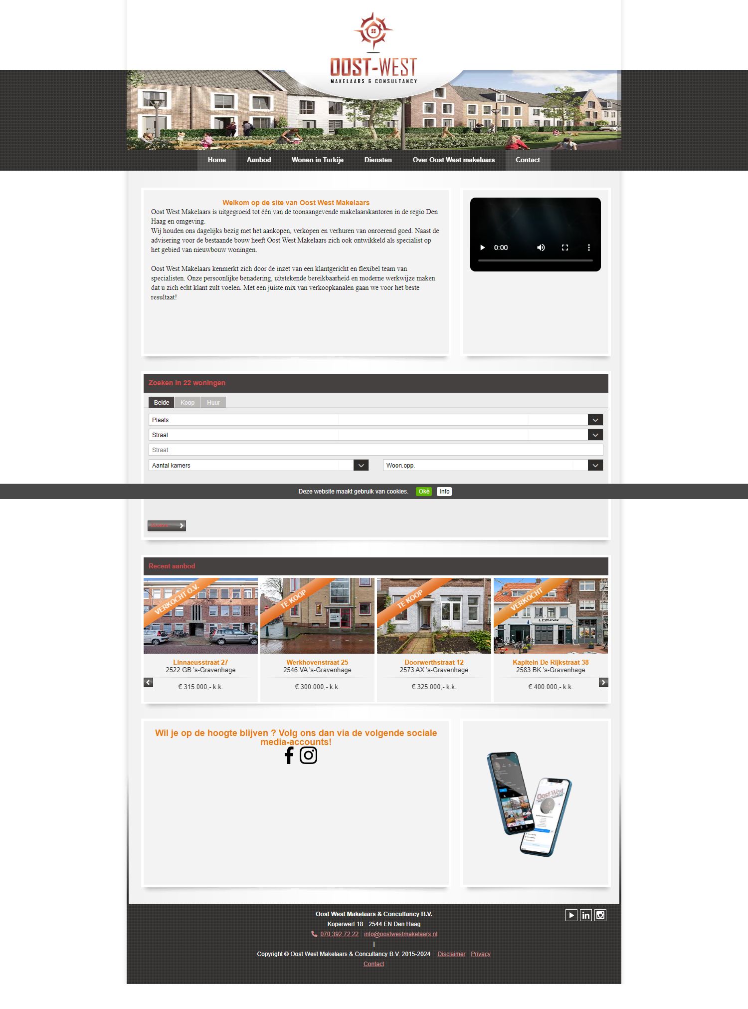 Screenshot van de website van www.oostwestmakelaars.nl