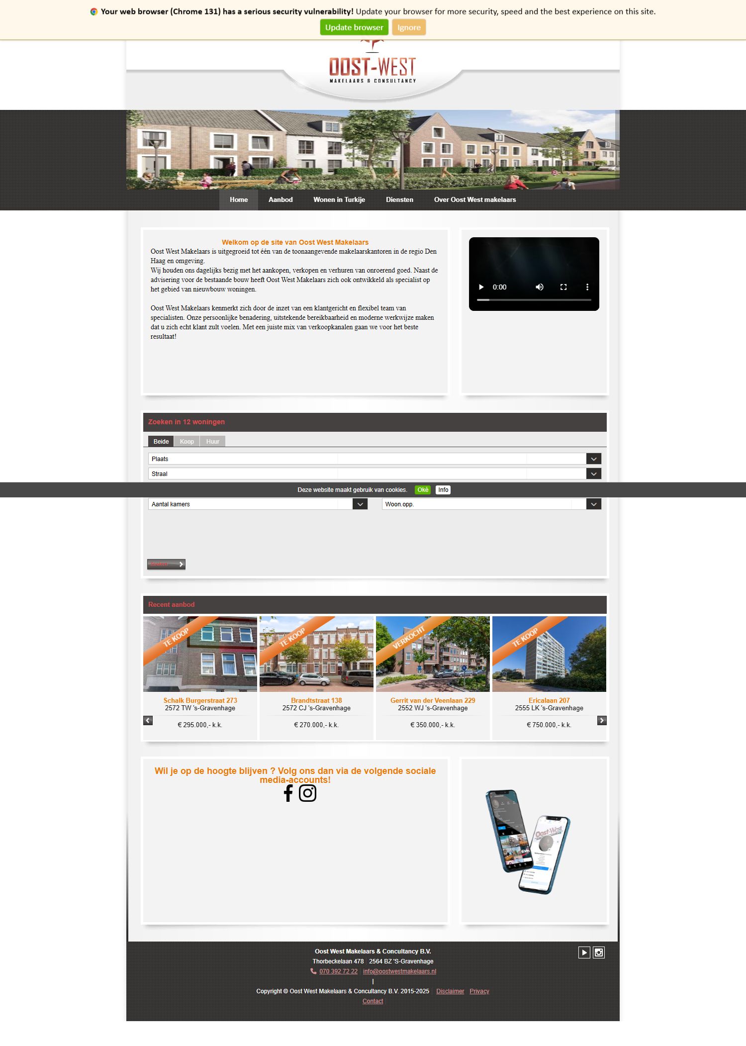 Screenshot van de website van www.oostwestmakelaars.nl