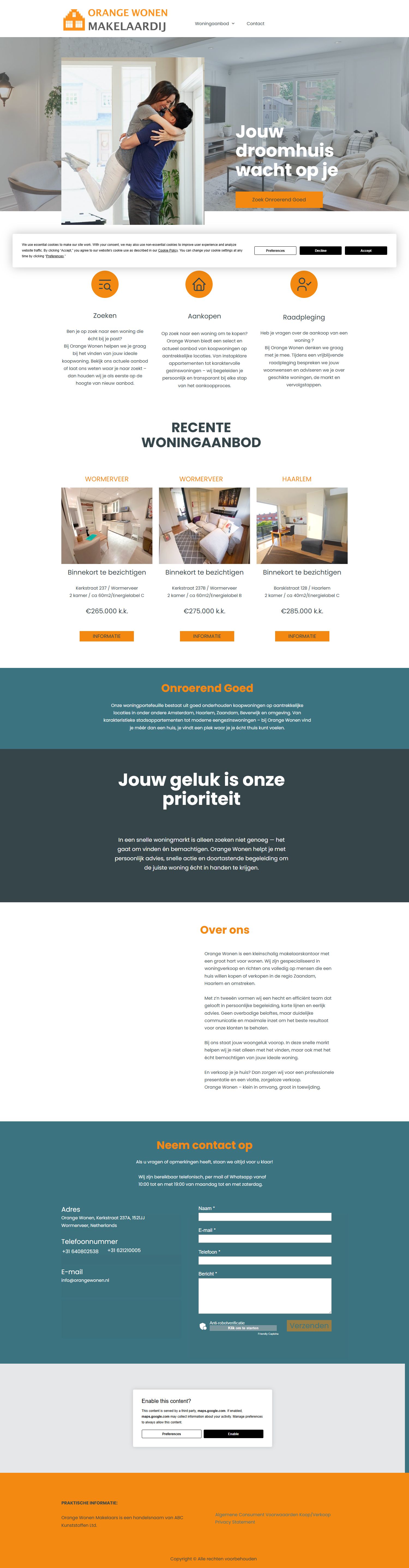 Screenshot van de website van www.orangewonen.nl