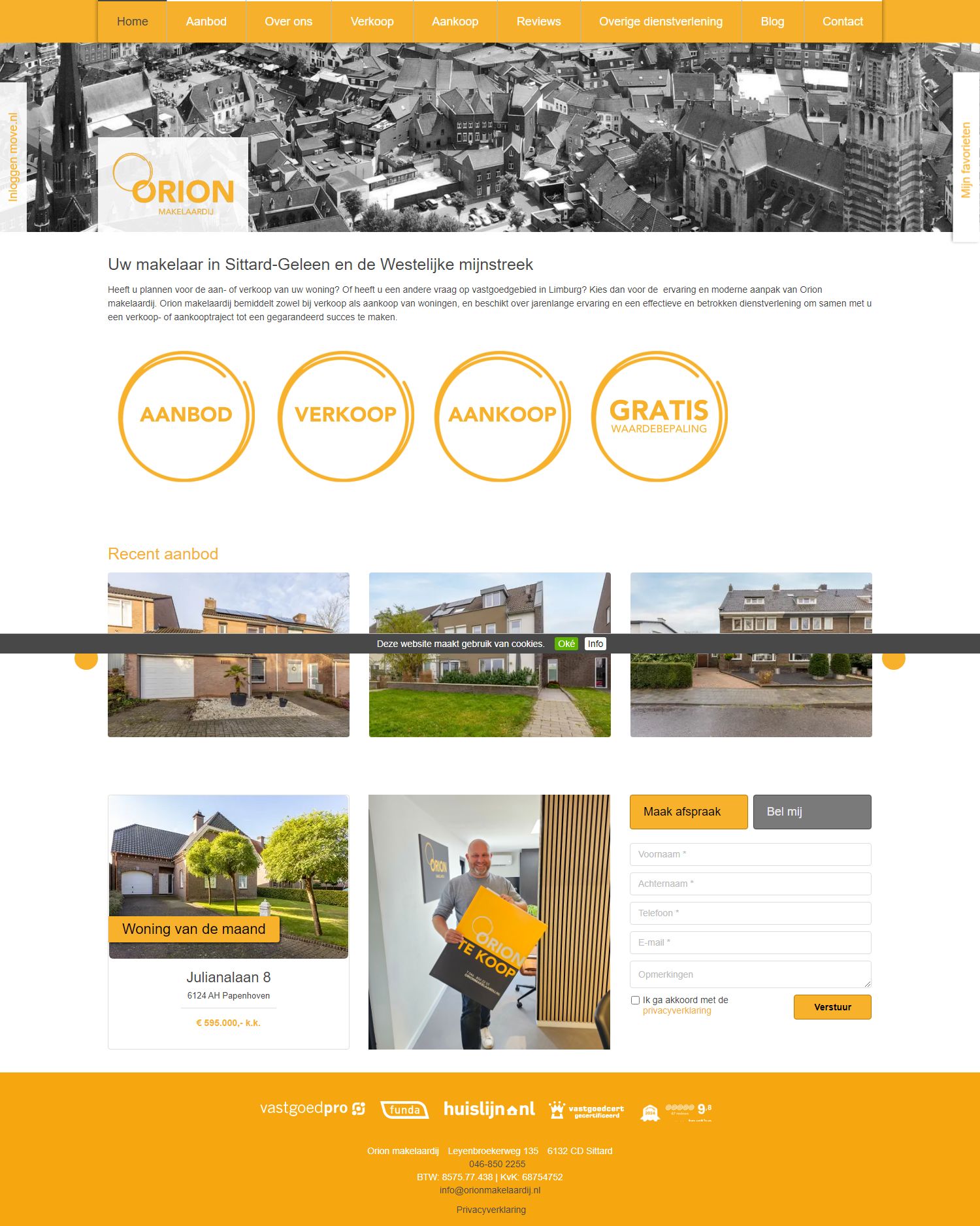 Screenshot van de website van www.orionmakelaardij.nl