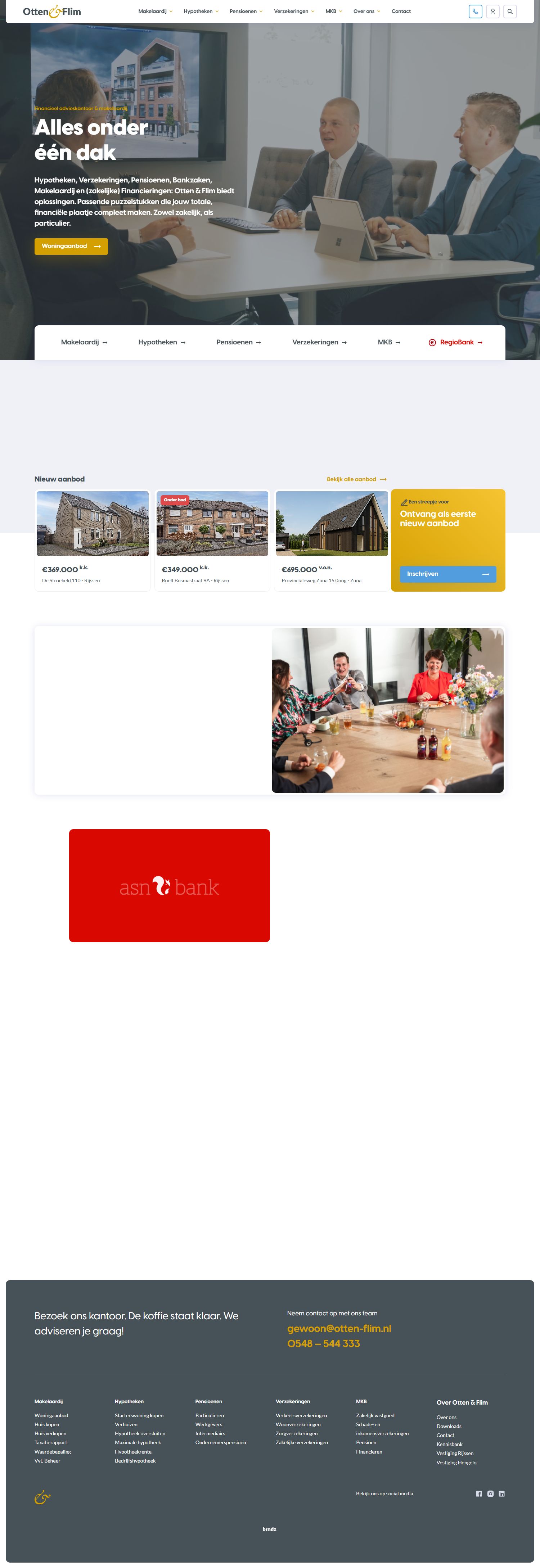 Screenshot van de website van www.otten-flim.nl