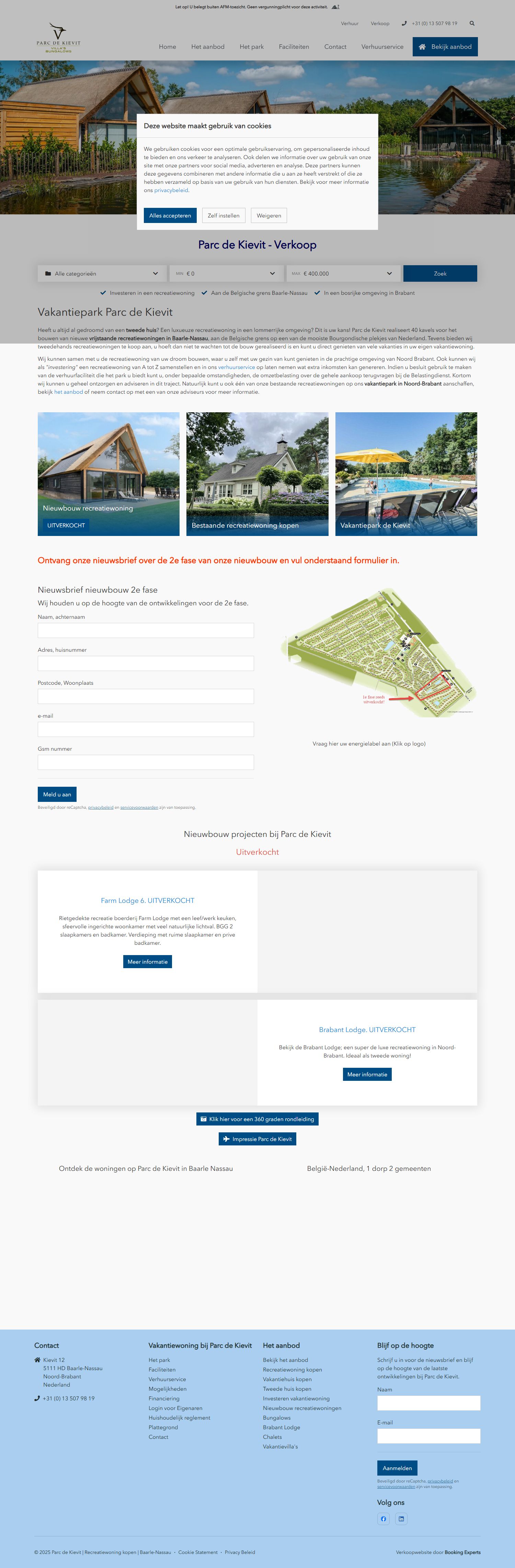 Screenshot van de website van www.parcdekievitverkoop.nl