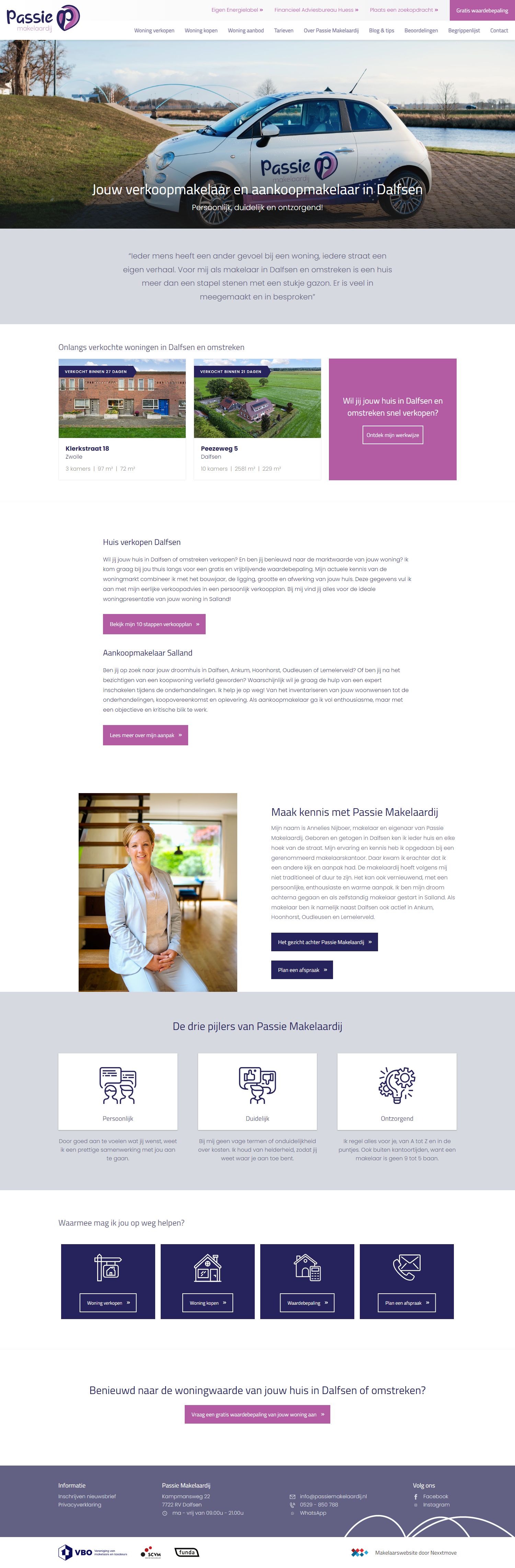 Screenshot van de website van www.passiemakelaardij.nl
