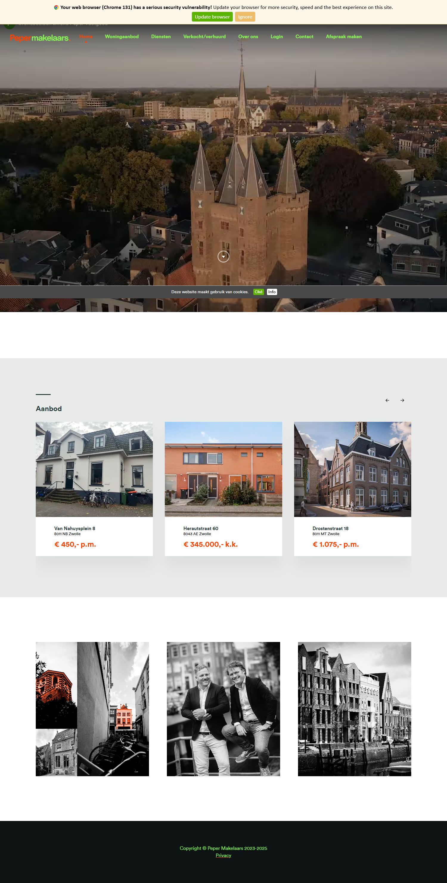 Screenshot van de website van www.pepermakelaars.nl