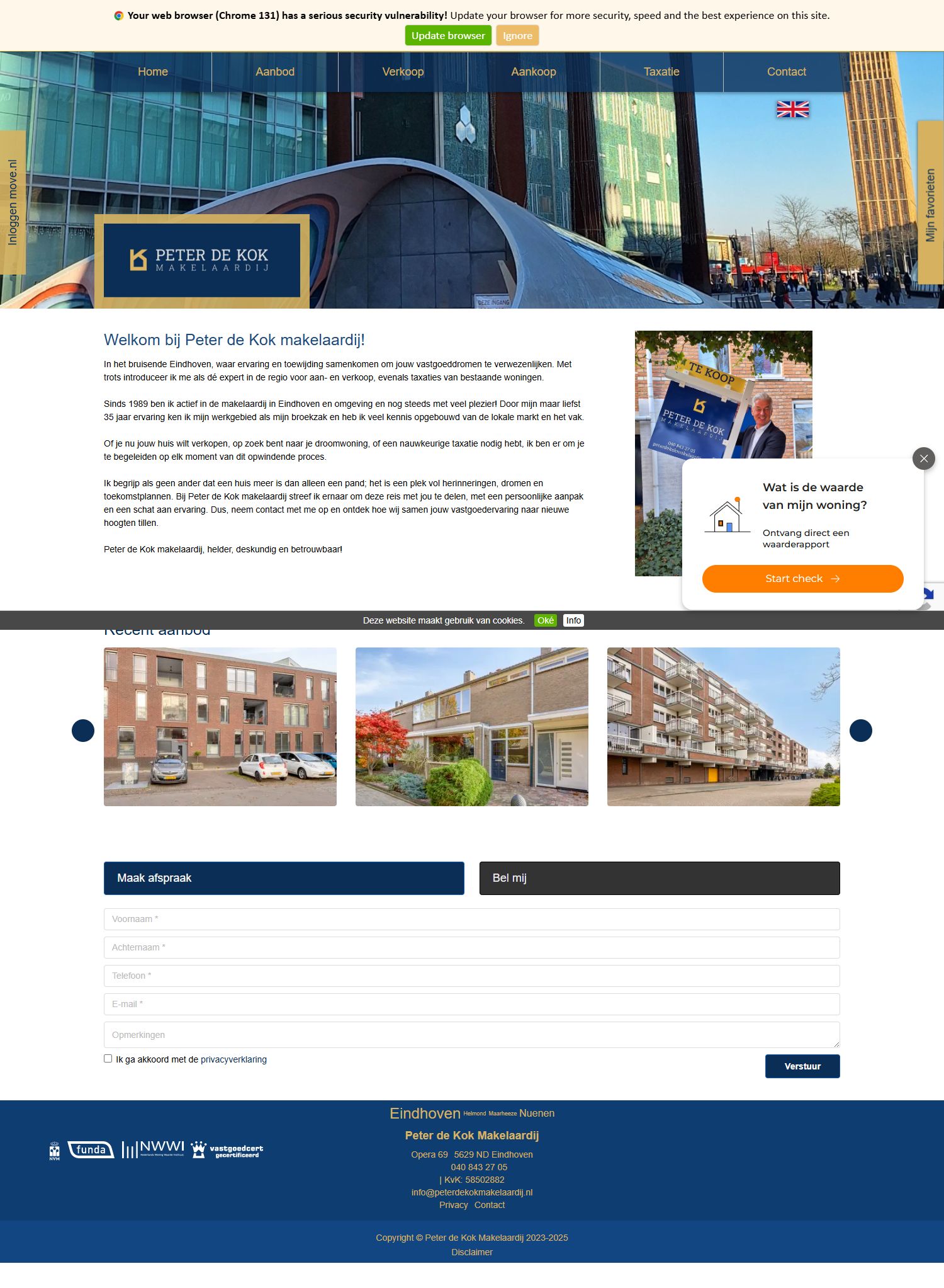 Screenshot van de website van peterdekokmakelaardij.nl