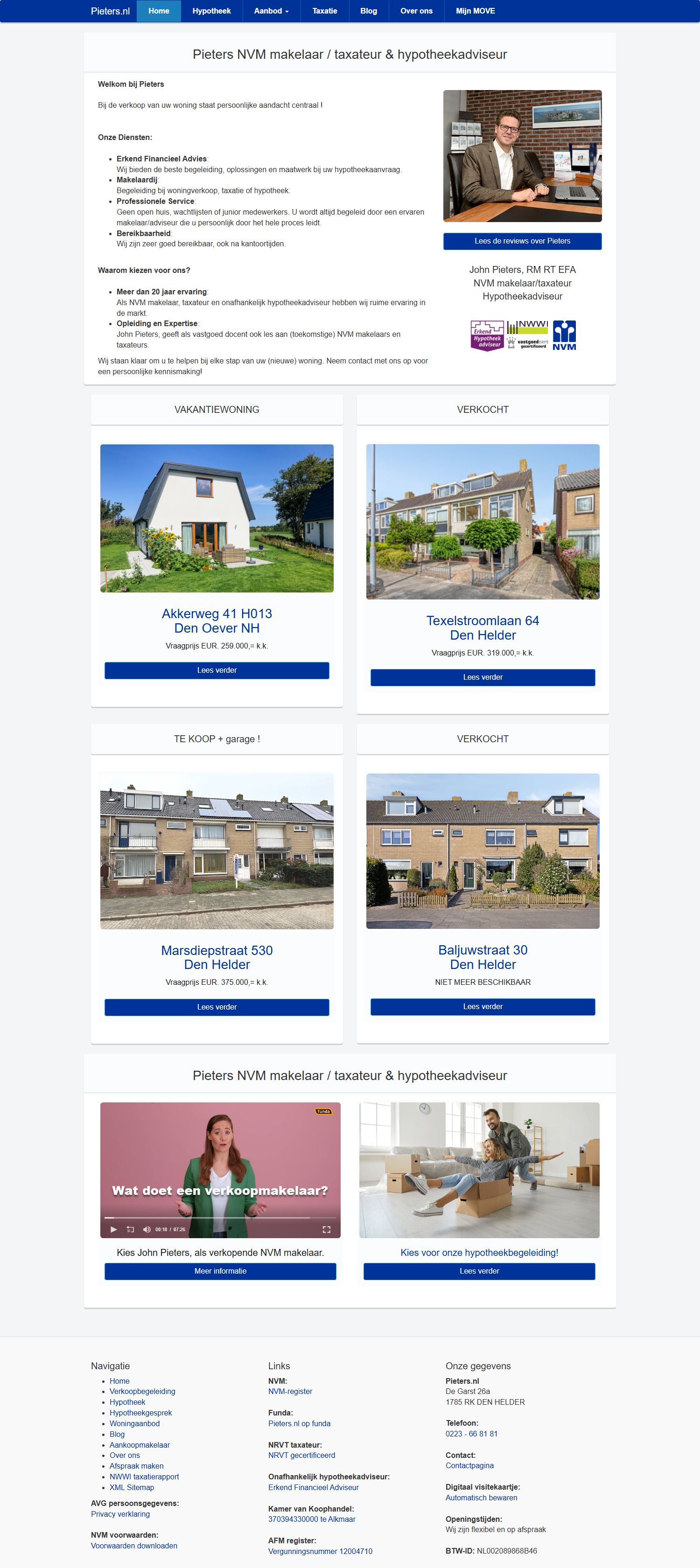 Screenshot van de website van www.pieters.nl