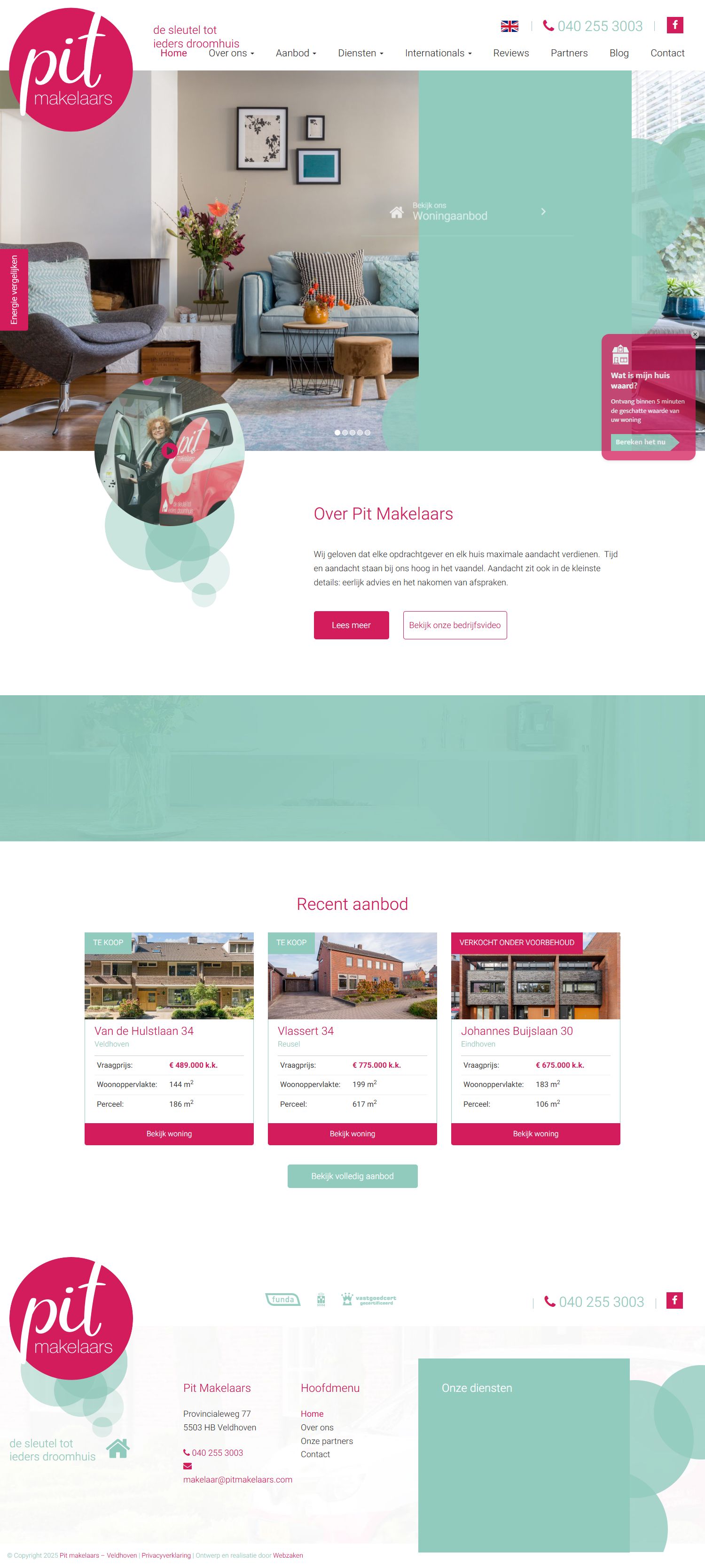 Screenshot van de website van www.pitmakelaars.com