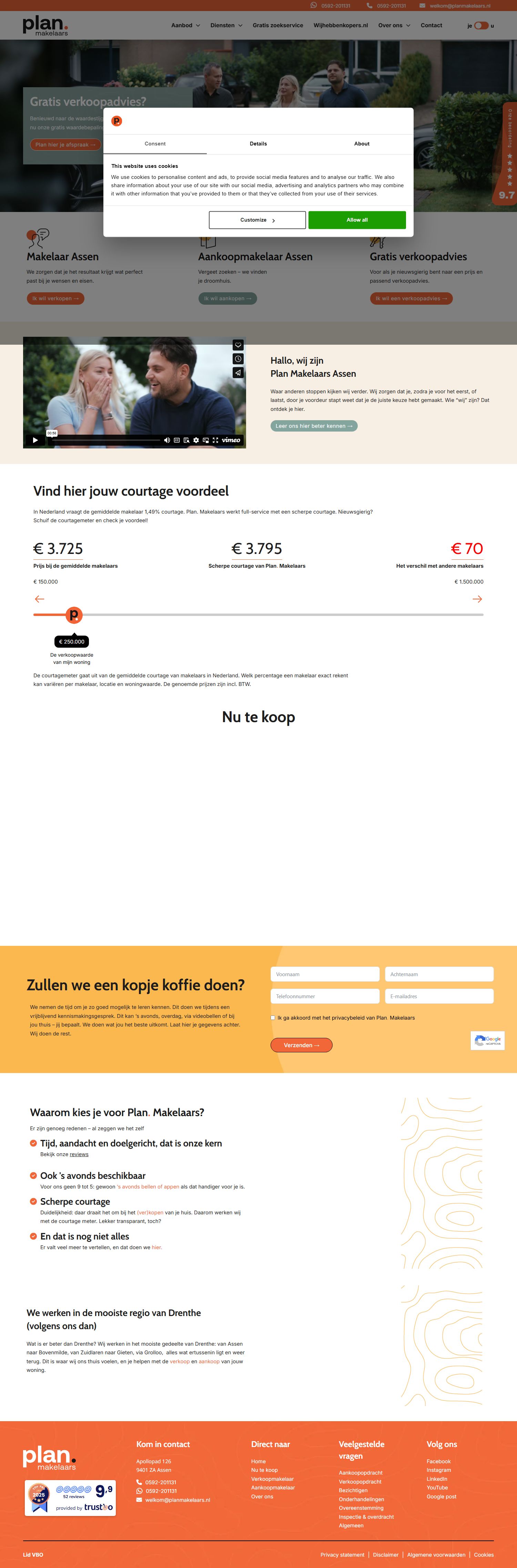 Screenshot van de website van www.planmakelaarsassen.nl