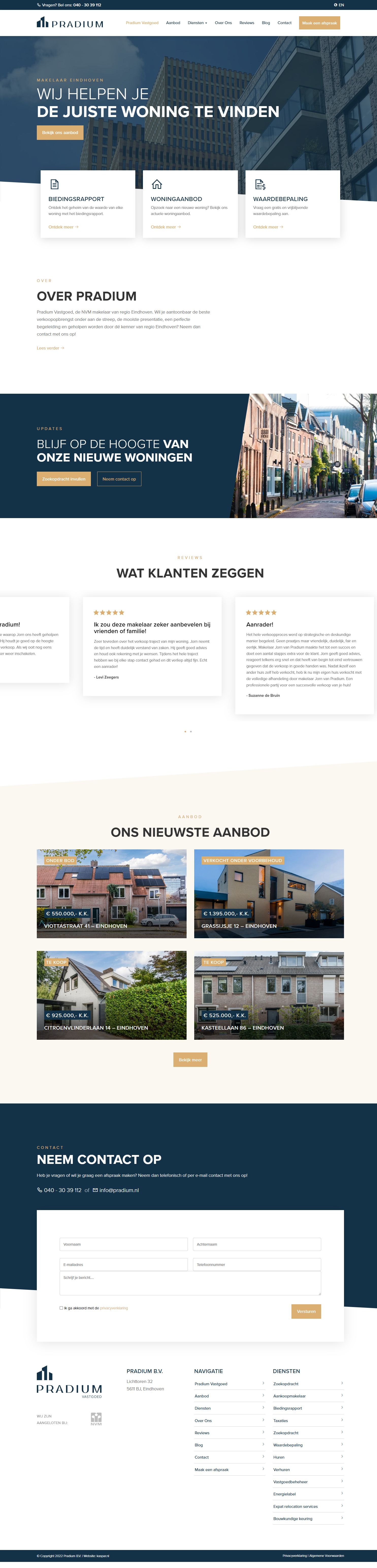 Screenshot van de website van www.pradium.nl