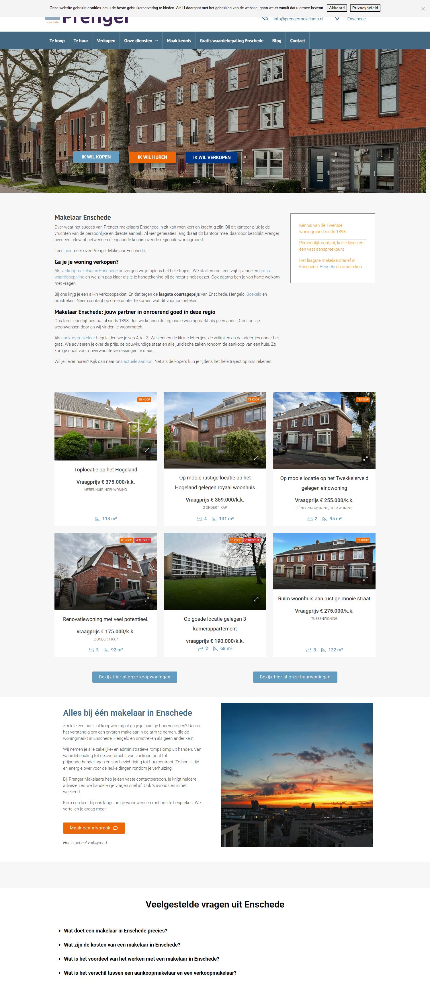 Screenshot van de website van www.prengermakelaars.nl