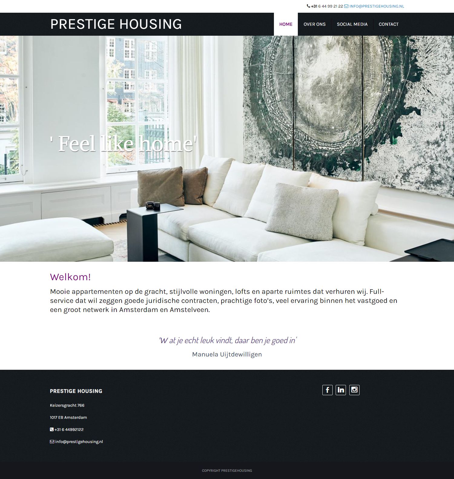Screenshot van de website van www.prestigehousing.nl