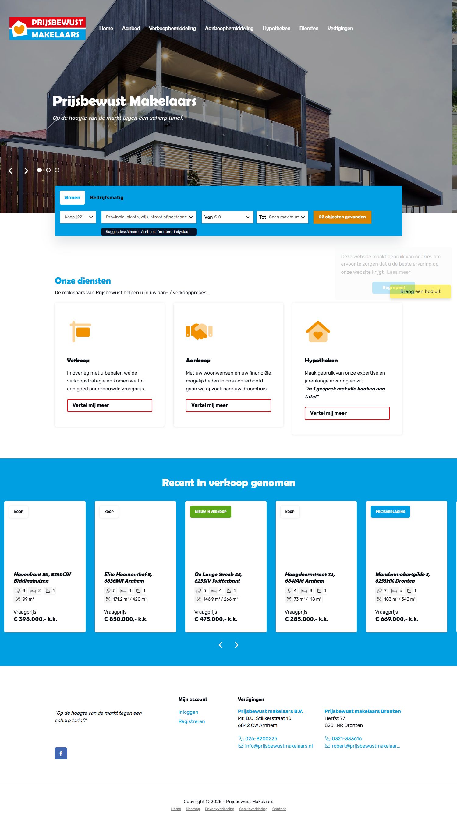Screenshot van de website van www.prijsbewustmakelaars.nl