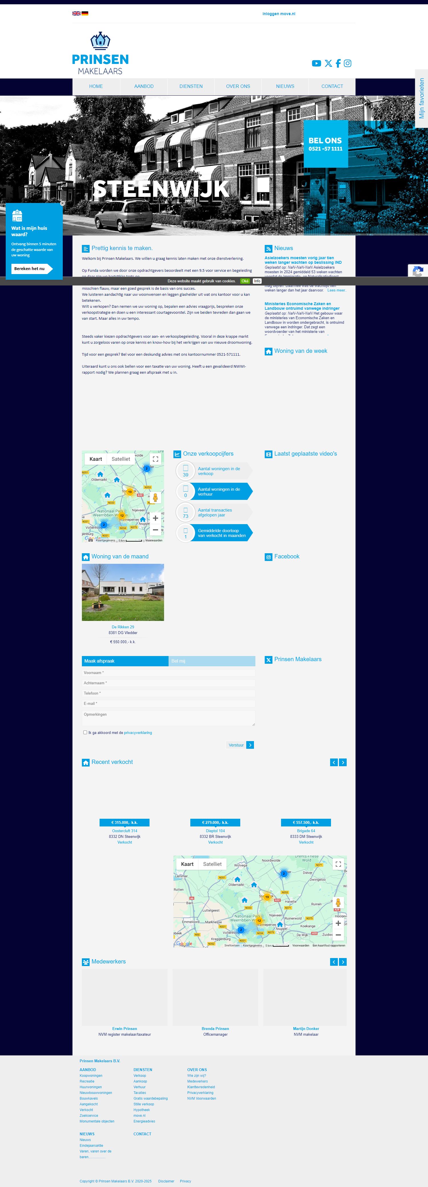 Screenshot van de website van www.prinsenmakelaars.nl