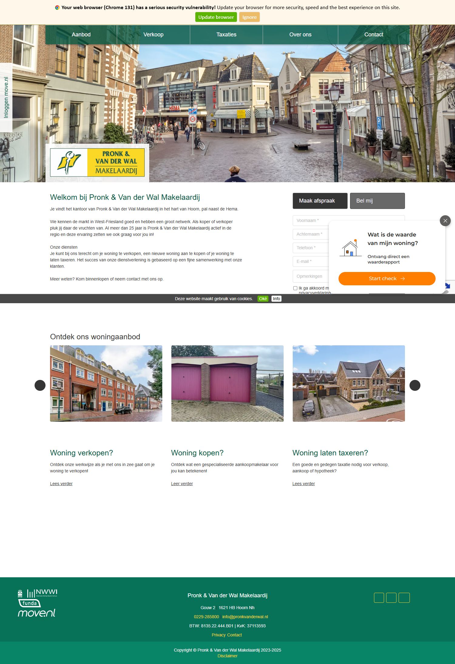 Screenshot van de website van www.pronkvanderwal.nl