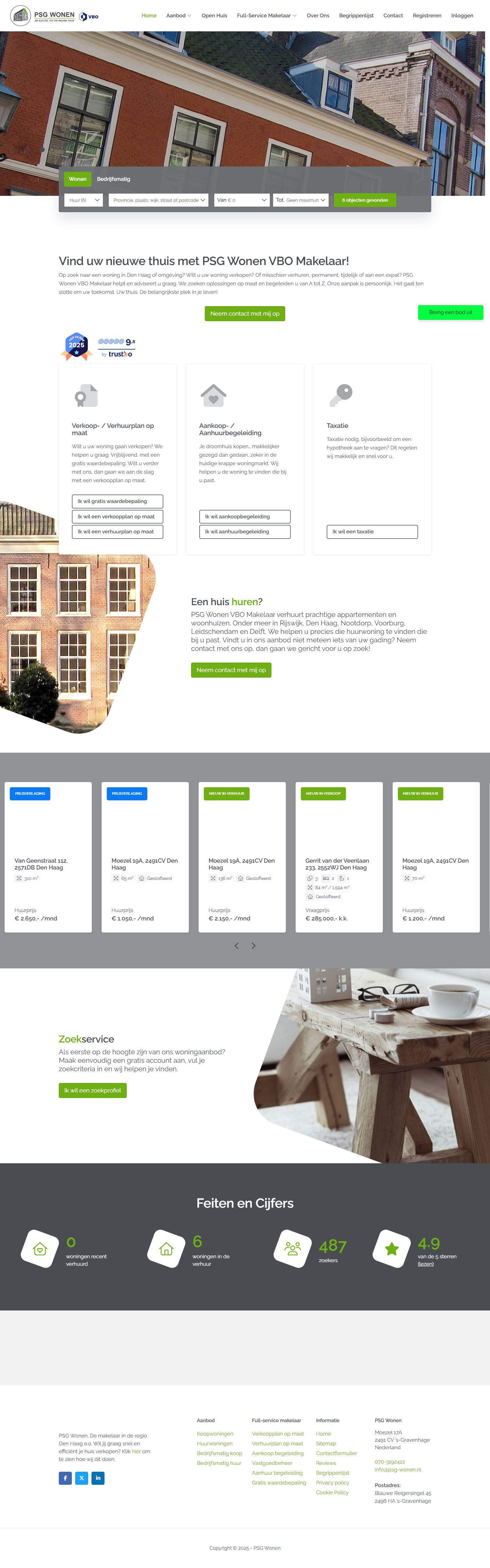 Screenshot van de website van www.psg-wonen.nl