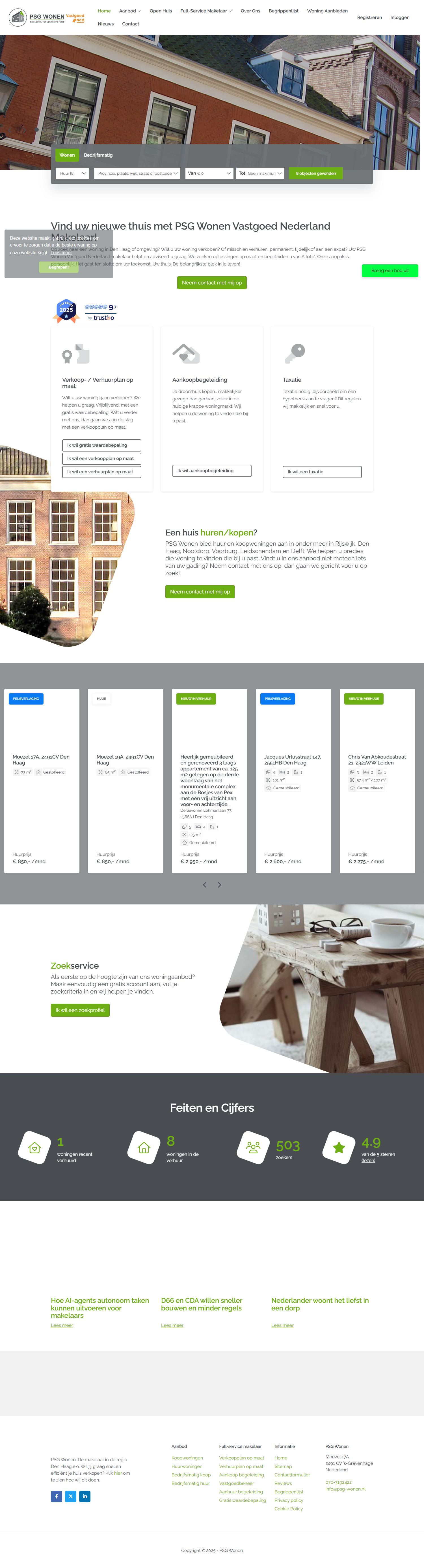 Screenshot van de website van www.psg-wonen.nl