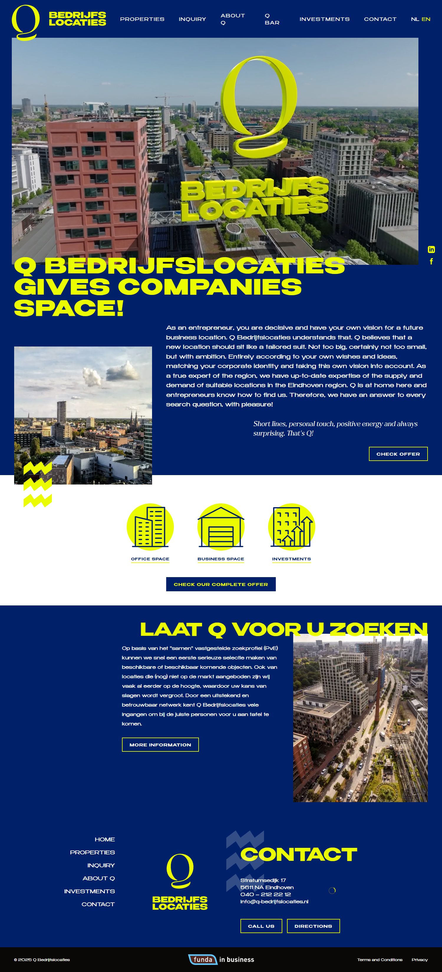 Screenshot van de website van www.q-bedrijfslocaties.nl