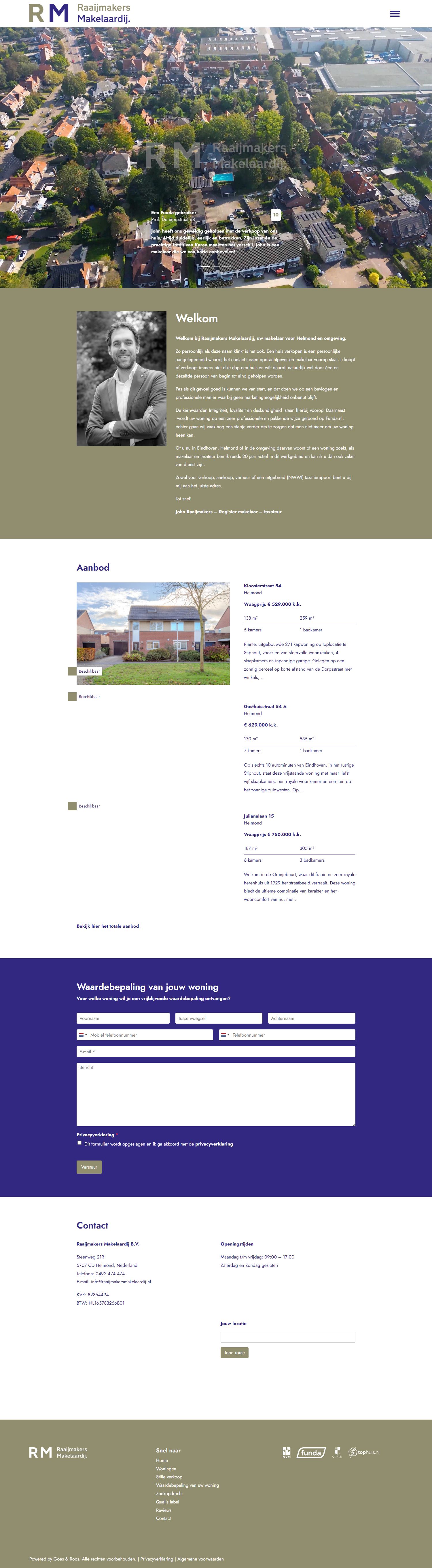 Screenshot van de website van www.raaijmakersmakelaardij.nl