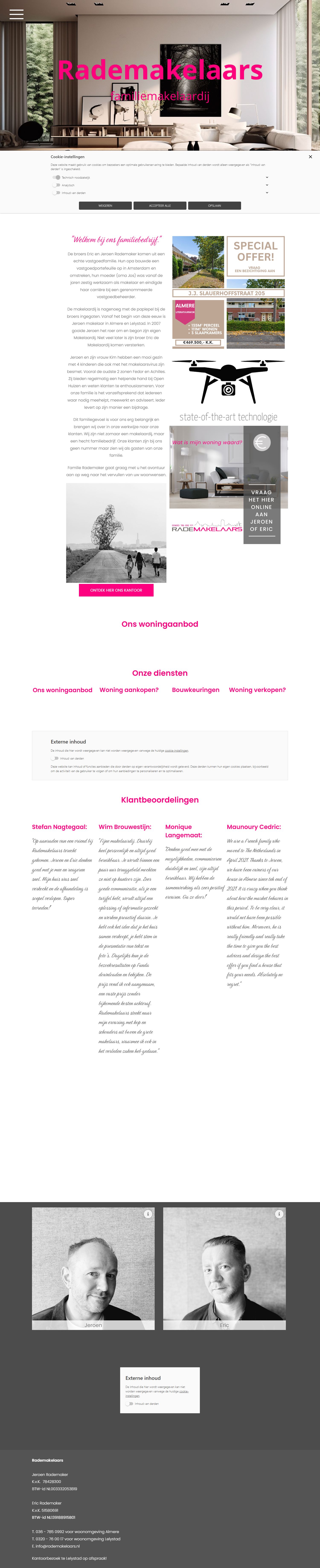 Screenshot van de website van www.rademakelaars.nl