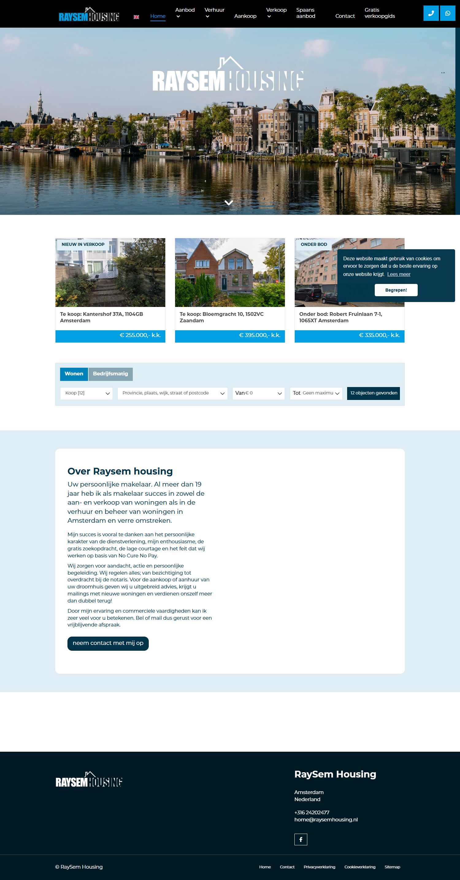 Screenshot van de website van www.raysemhousing.nl