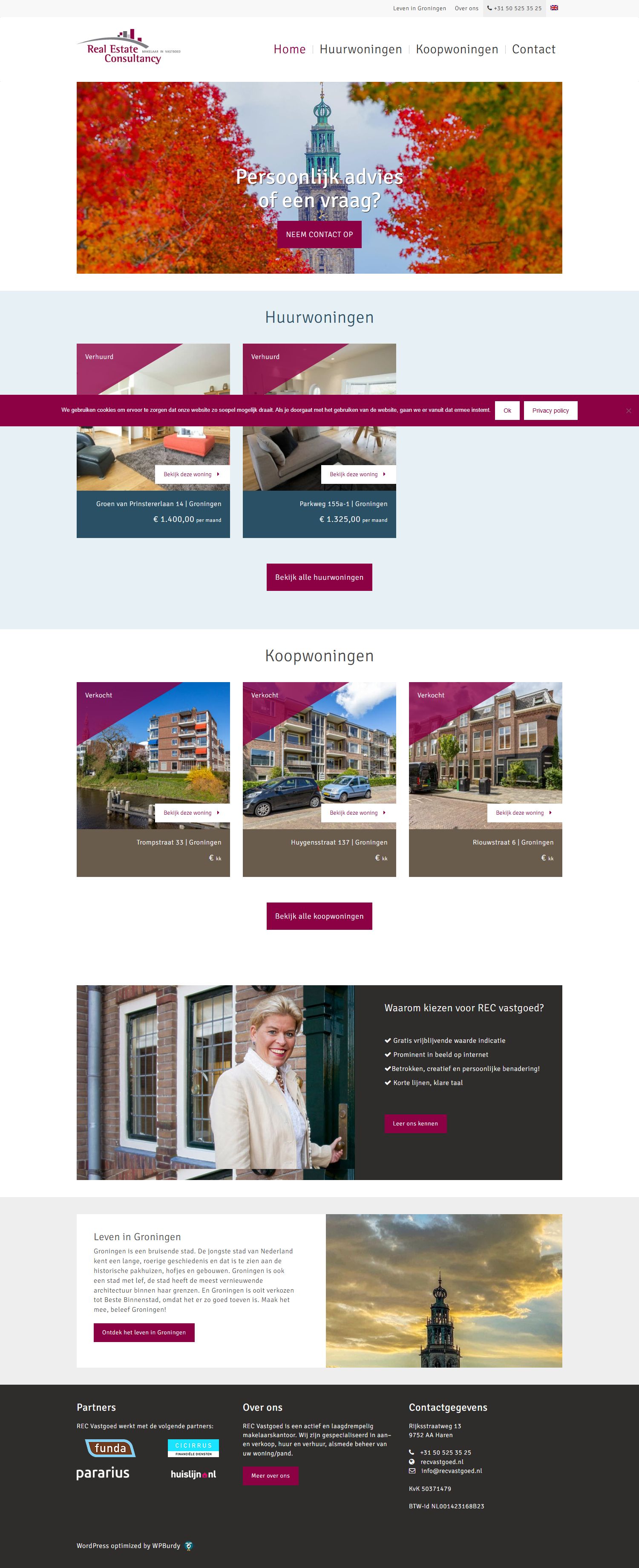 Screenshot van de website van recvastgoed.nl