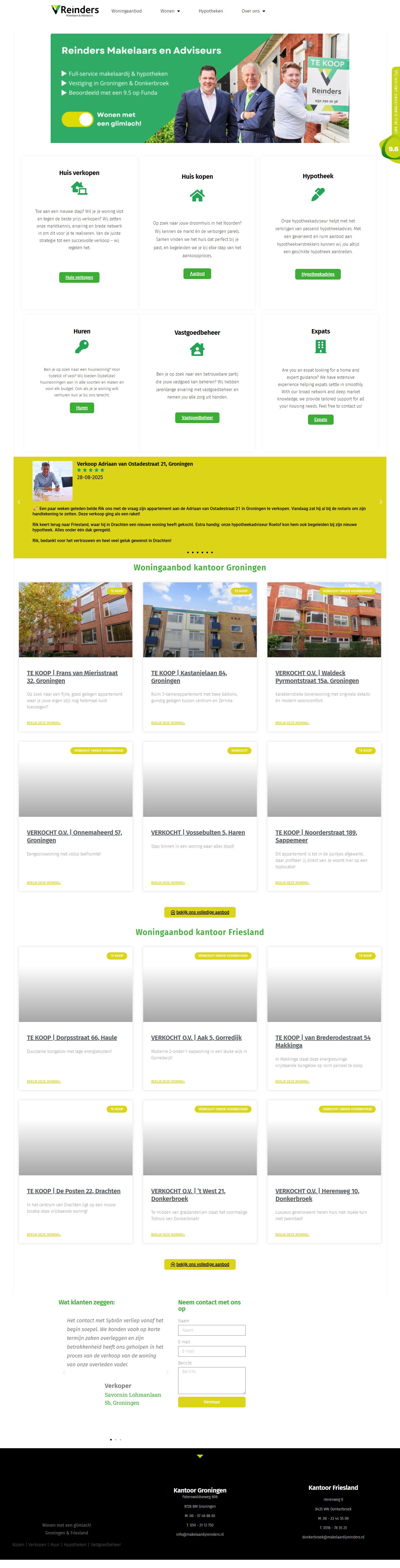 Screenshot van de website van www.makelaardijreinders.nl