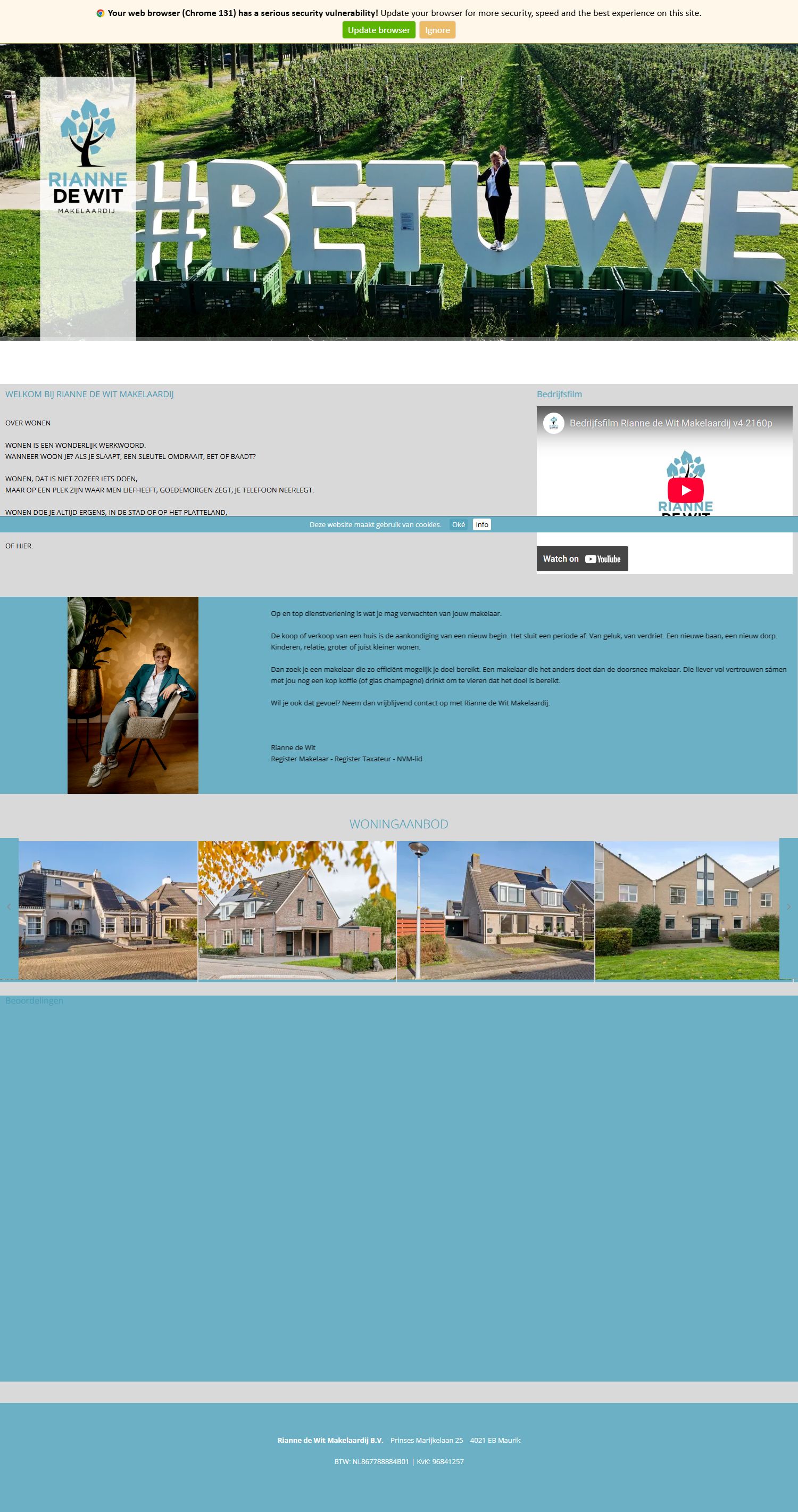 Screenshot van de website van www.riannedewit.nl
