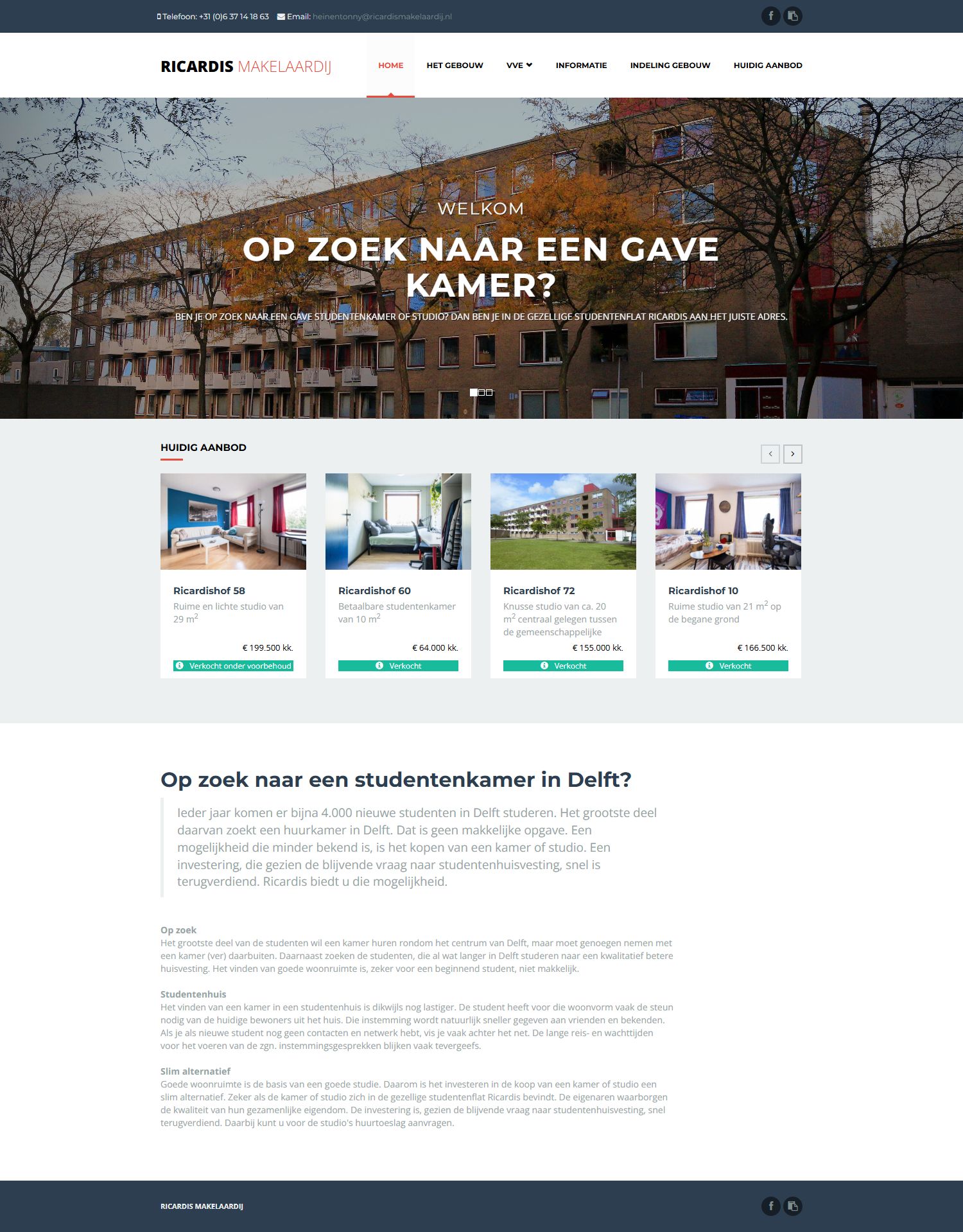 Screenshot van de website van www.ricardismakelaardij.nl