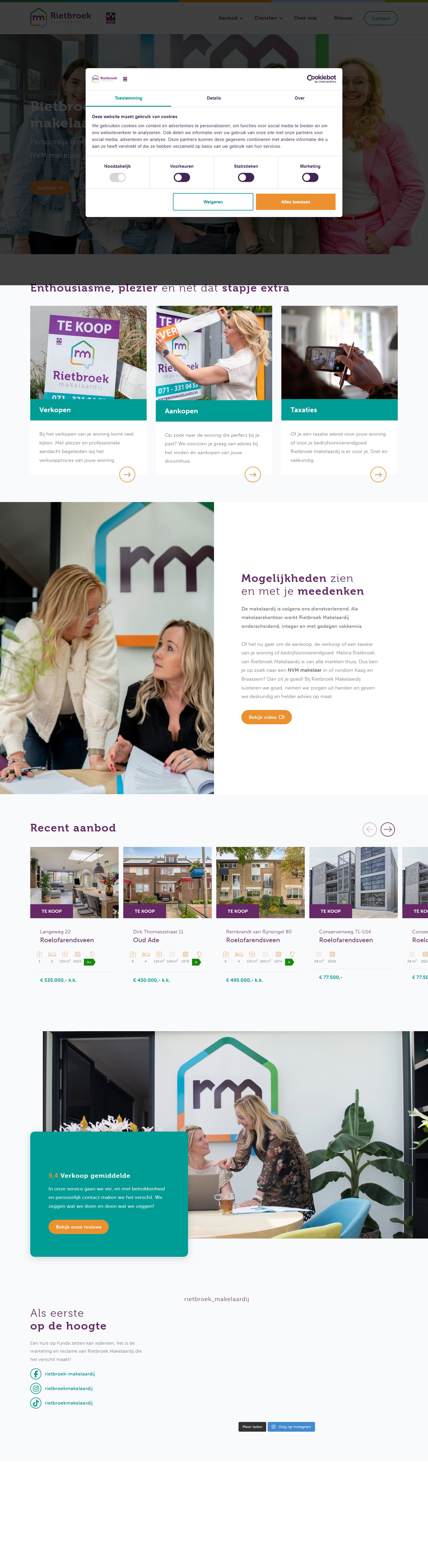 Screenshot van de website van www.rietbroekmakelaardij.nl